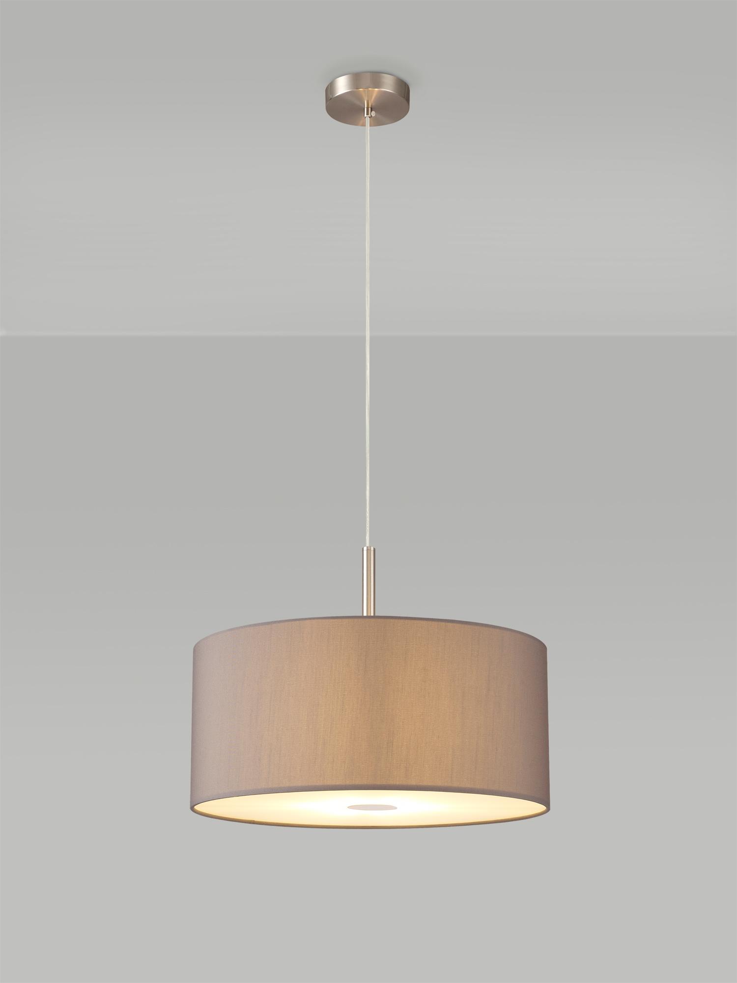 Baymont Satin Nickel  3 Light E27 Single Pendant With 40cm x 18cm Faux Silk Shade, Grey/White Laminate & Frosted/SN Acrylic Diffuser