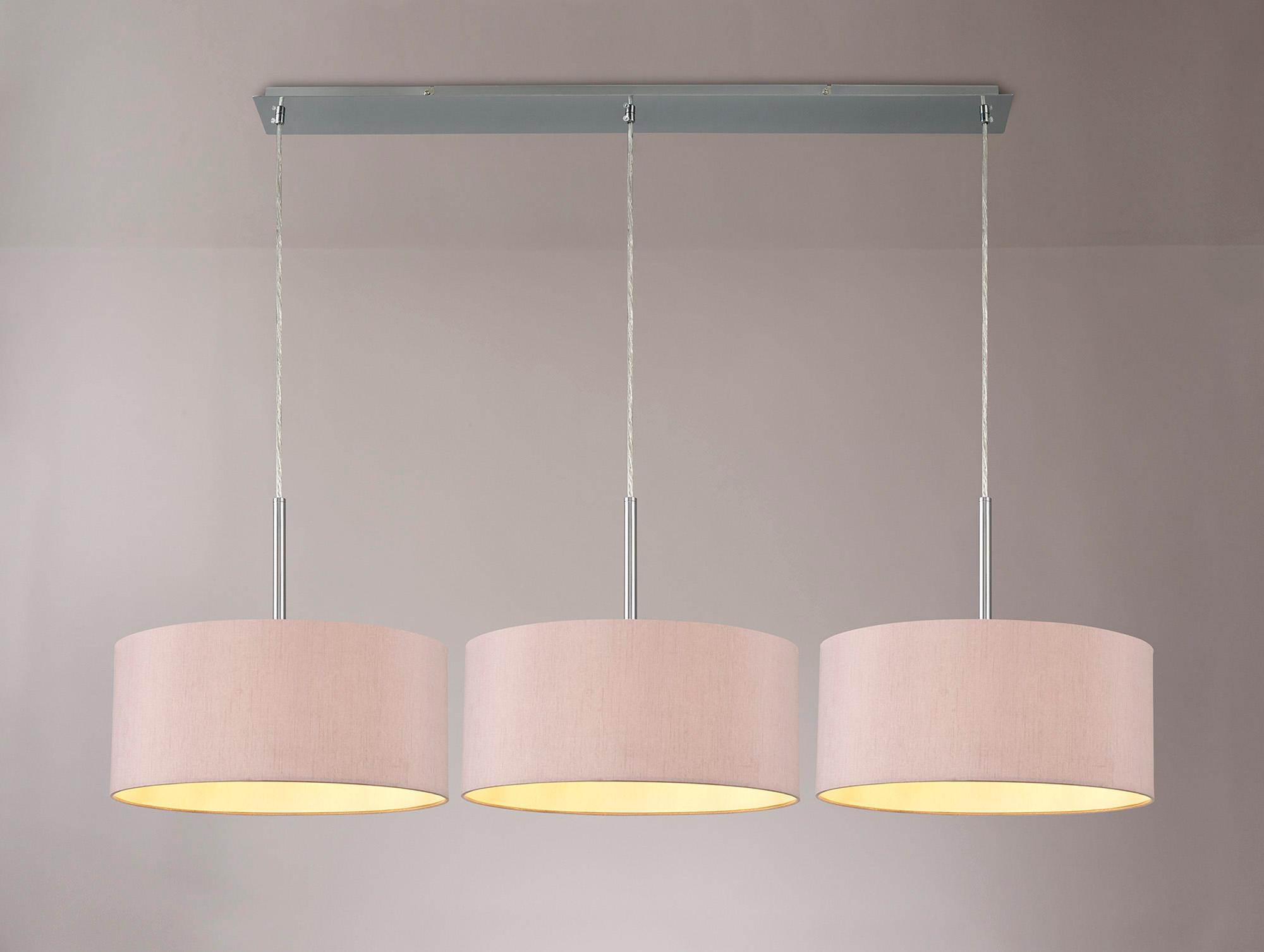 Baymont Polished Chrome 3 Light E27  Linear Pendant With 40cm x 18cm Dual Faux Silk Shade, Taupe/Halo Gold
