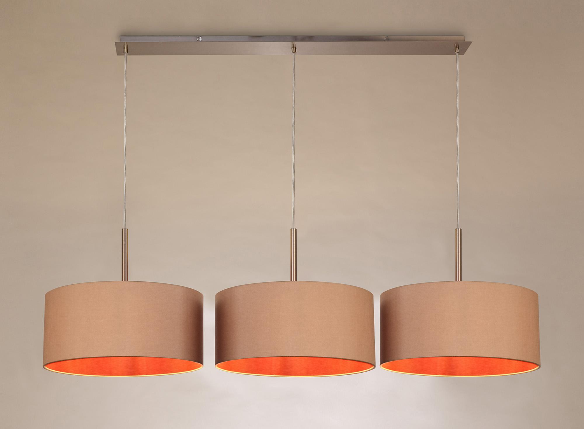 Baymont Satin Nickel 3 Light E27  Linear Pendant With 40cm x 18cm Dual Faux Silk Shade, Antique Gold/Ruby