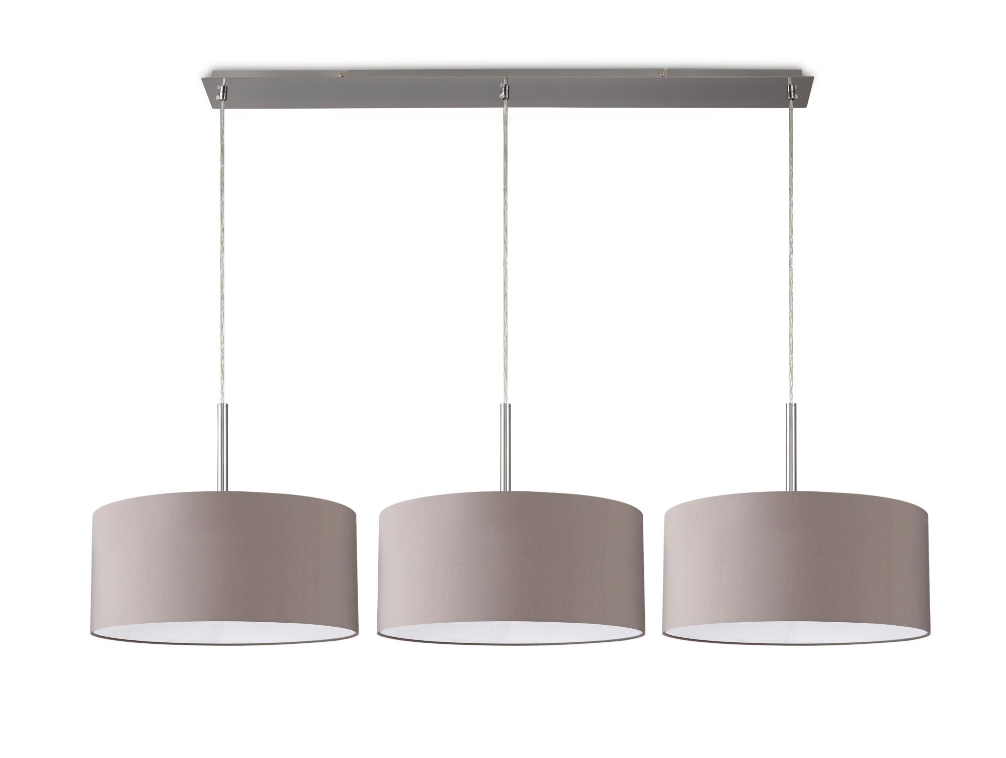 Baymont Satin Nickel 3 Light E27  Linear Pendant With 40cm x 18cm Faux Silk Shade, Grey/White Laminate