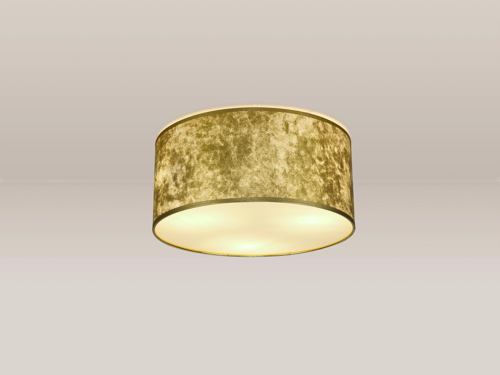 Baymont White 3 Light E27 Universal Flush Ceiling Fixture With 40cm x 18cm Gold Leaf With White Lining Shade & Frosted Acrylic Diffuser