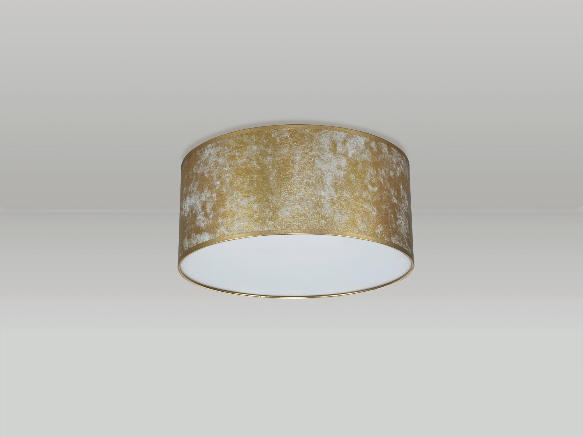 Baymont White 3 Light E27 Universal Flush Ceiling Fixture With 40cm x 18cm Gold Leaf With White Lining Shade & Frosted Acrylic Diffuser