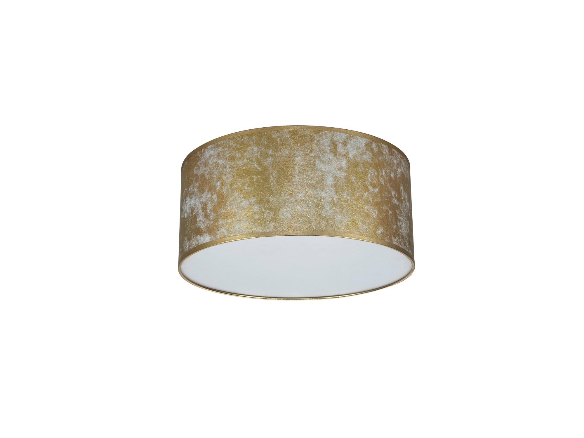 Baymont White 3 Light E27 Universal Flush Ceiling Fixture With 40cm x 18cm Gold Leaf With White Lining Shade & Frosted Acrylic Diffuser