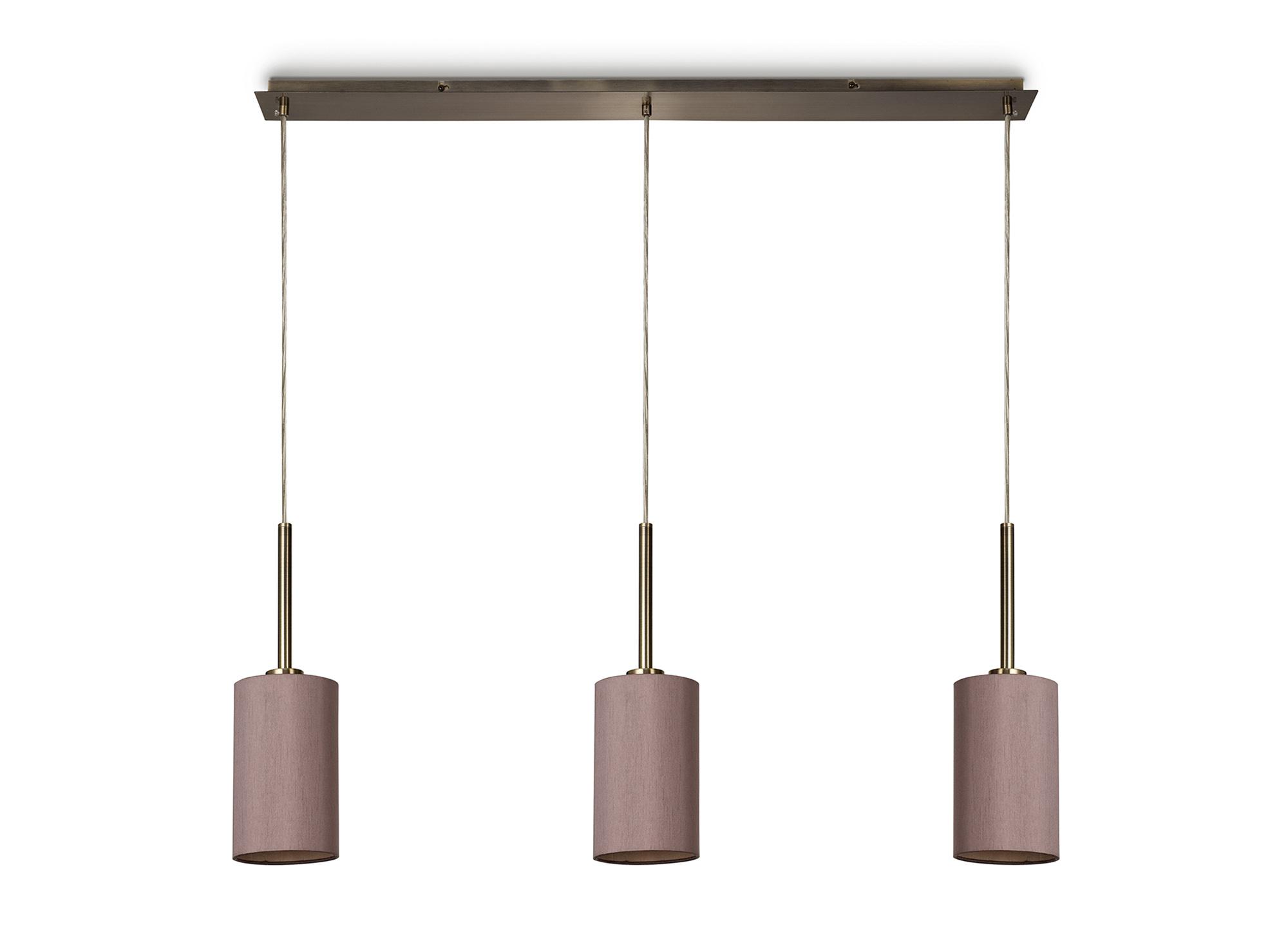 Baymont Antique Brass 3 Light E27  Linear Pendant, With 12cm x 20cm Dual Faux Silk Shade, Taupe/Halo Gold