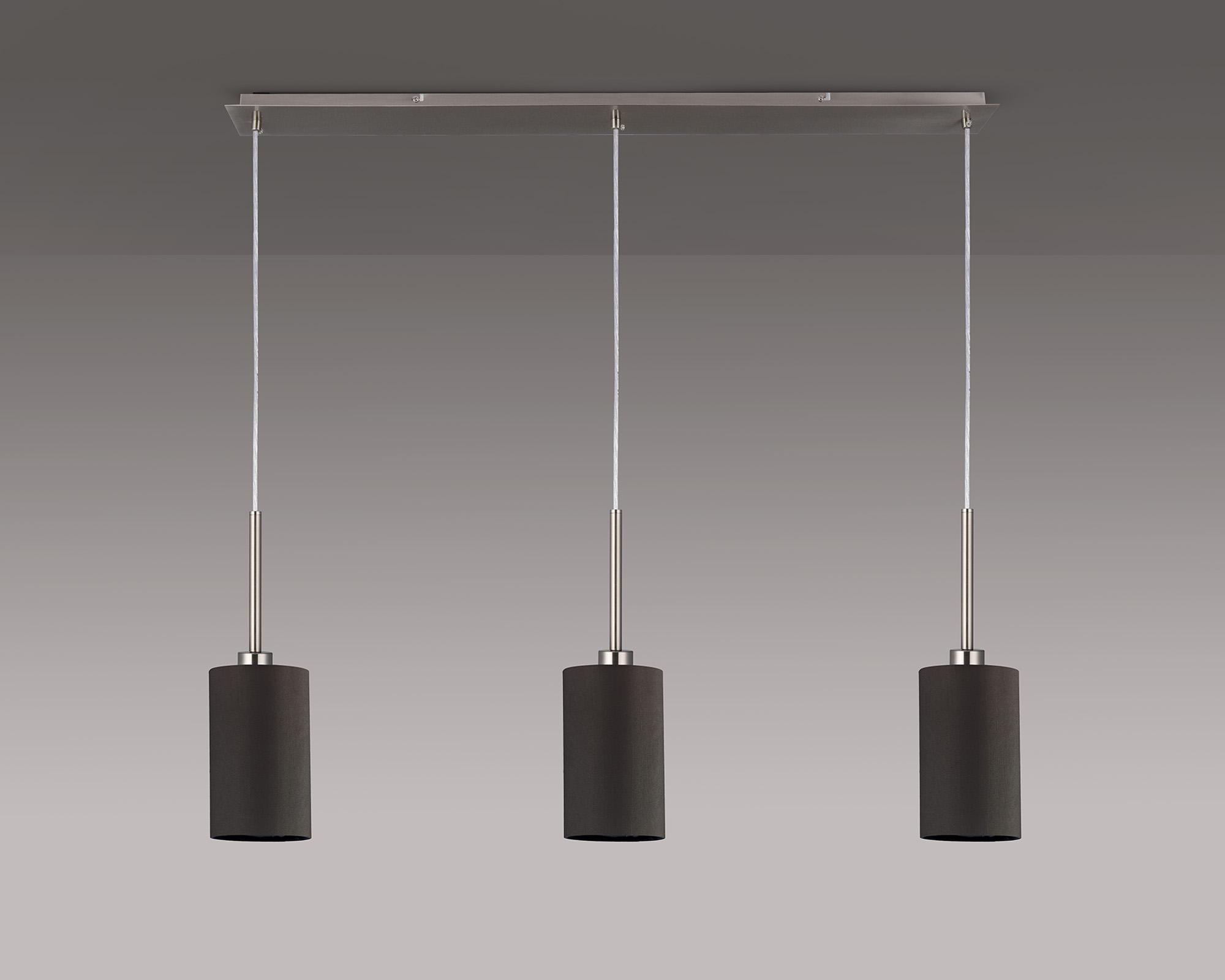 Baymont Satin Nickel 3 Light E27  Linear Pendant, With 12cm Faux Silk Shade, Grey