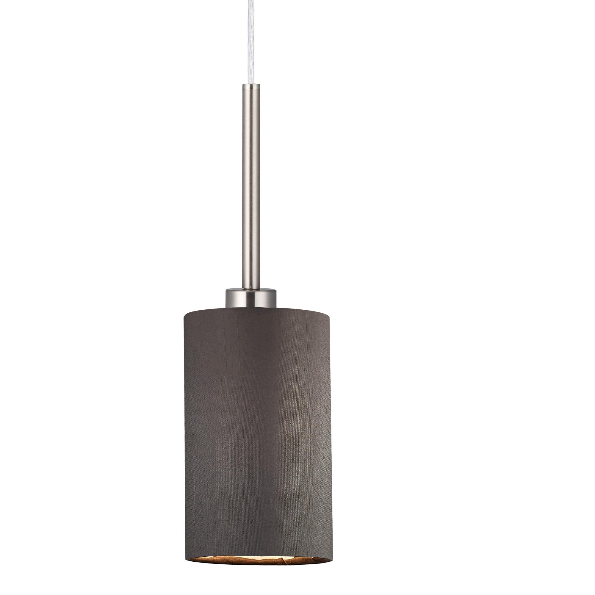 Baymont Satin Nickel 3 Light E27  Linear Pendant, With 12cm Faux Silk Shade, Grey