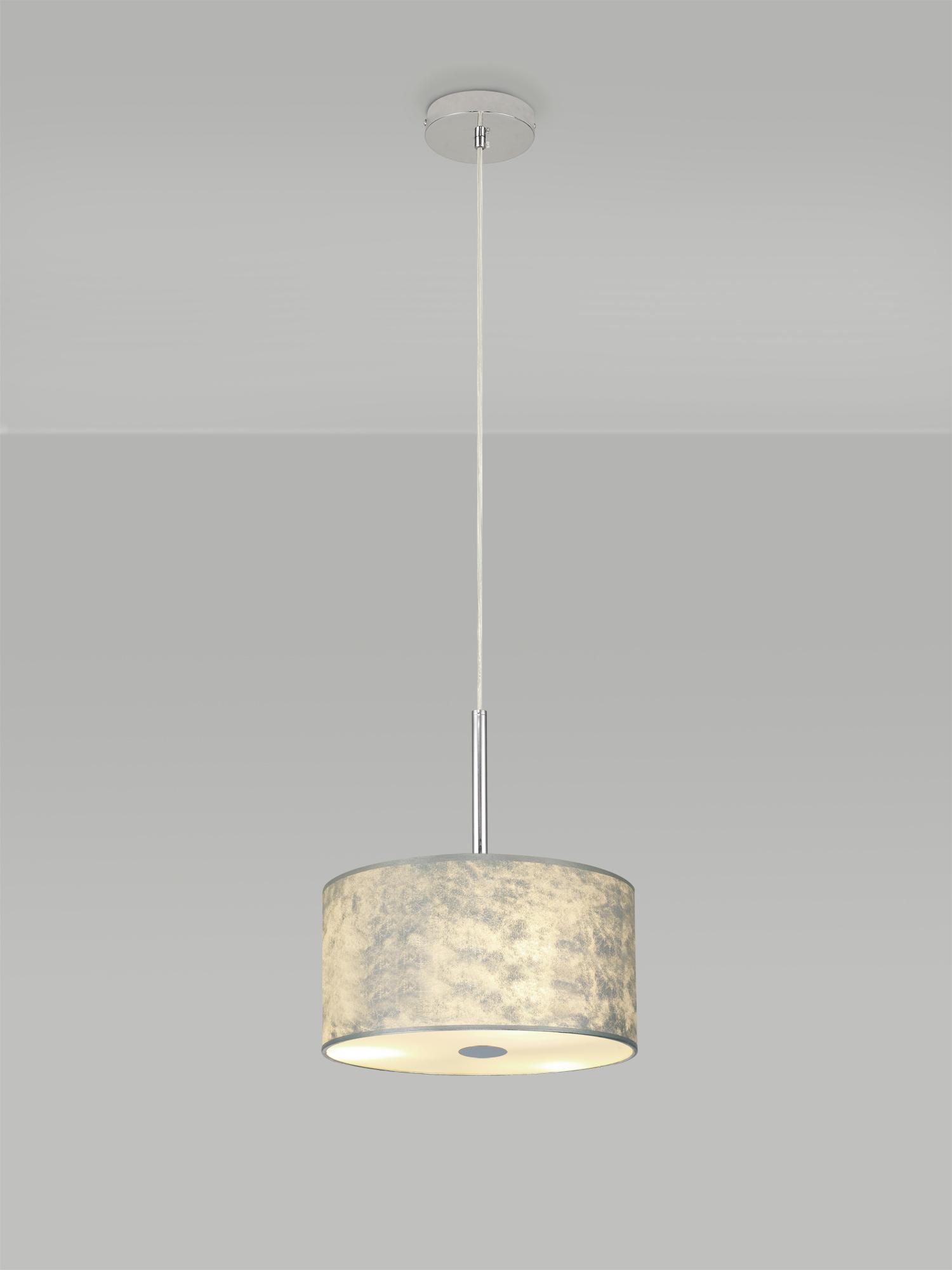 Baymont Polished Chrome 1 Light E27  Single Pendant With 30cm x 17cm Silver Leaf Shade With Frosted/PC Acrylic Diffuser
