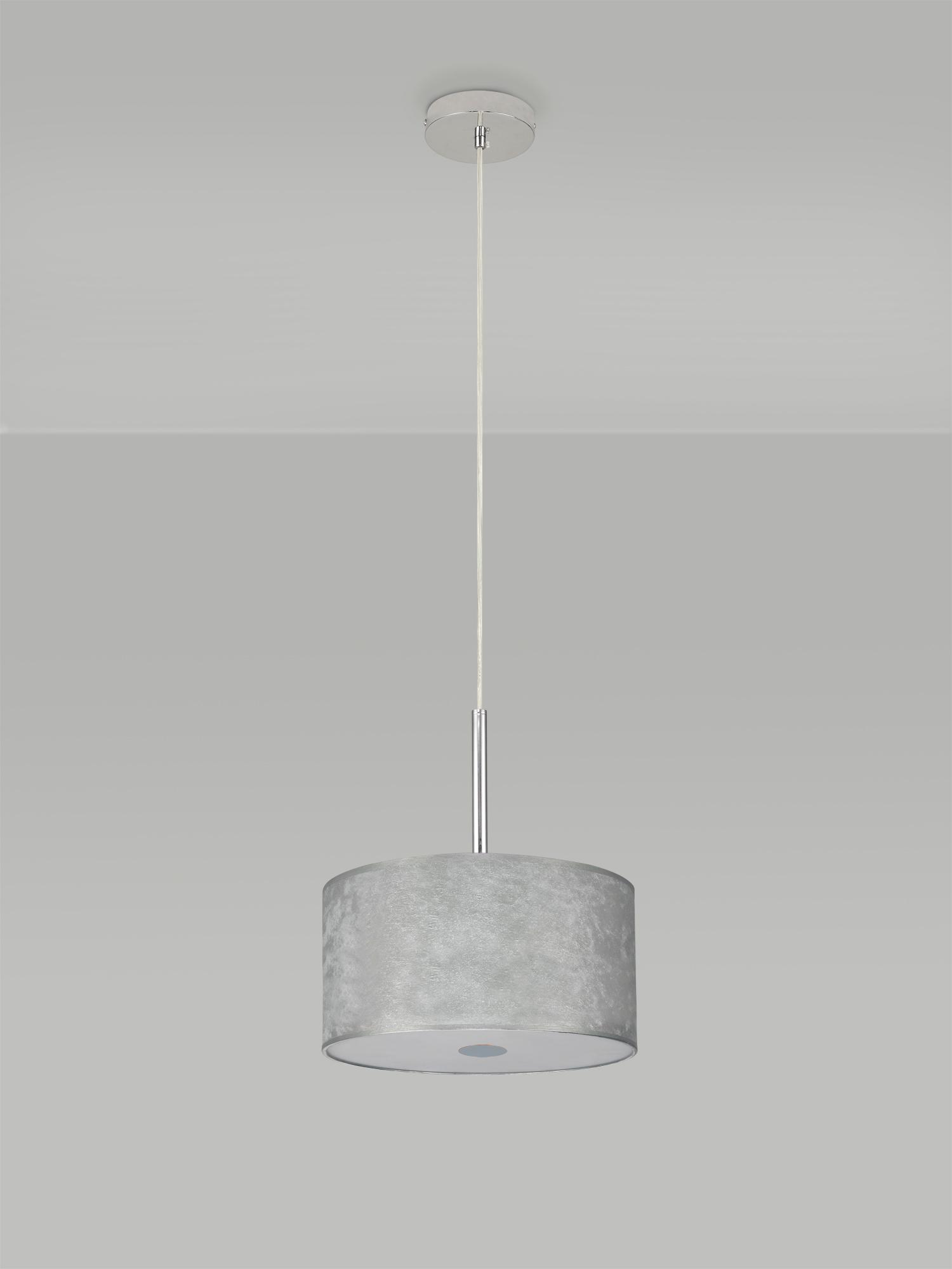 Baymont Polished Chrome 1 Light E27  Single Pendant With 30cm x 17cm Silver Leaf Shade With Frosted/PC Acrylic Diffuser