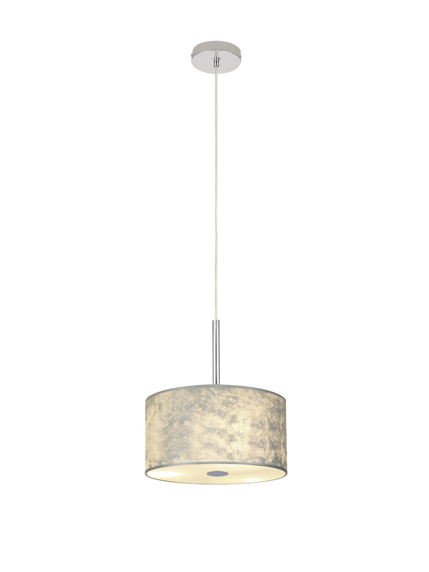 Baymont Polished Chrome 1 Light E27  Single Pendant With 30cm x 17cm Silver Leaf Shade With Frosted/PC Acrylic Diffuser