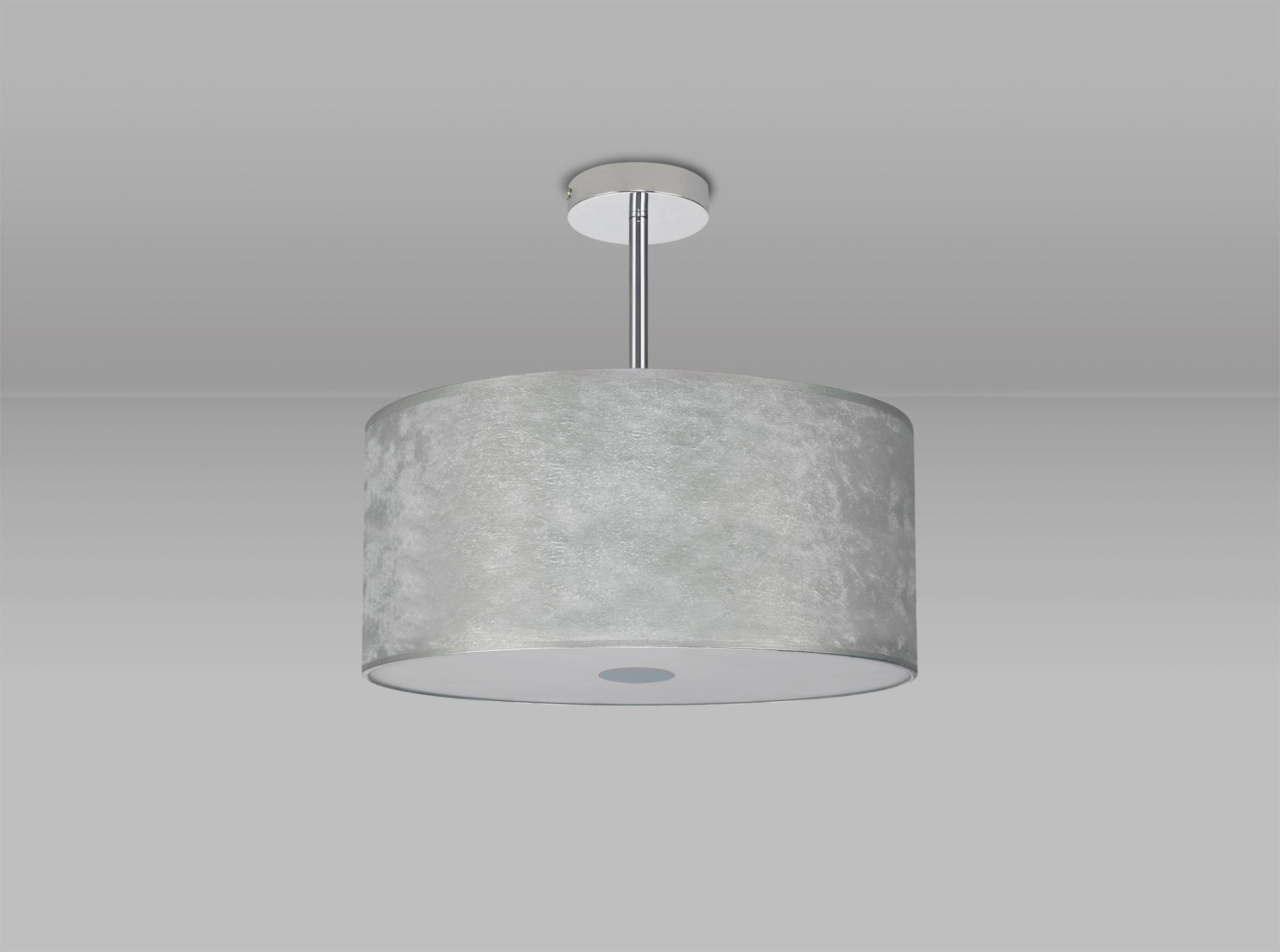 Baymont Polished Chrome 3 Light E27 Semi Flush Fixture With 40cm x 18cm Silver Leaf Shade With Frosted Acrylic Diffuser With Polished Chrome Centre