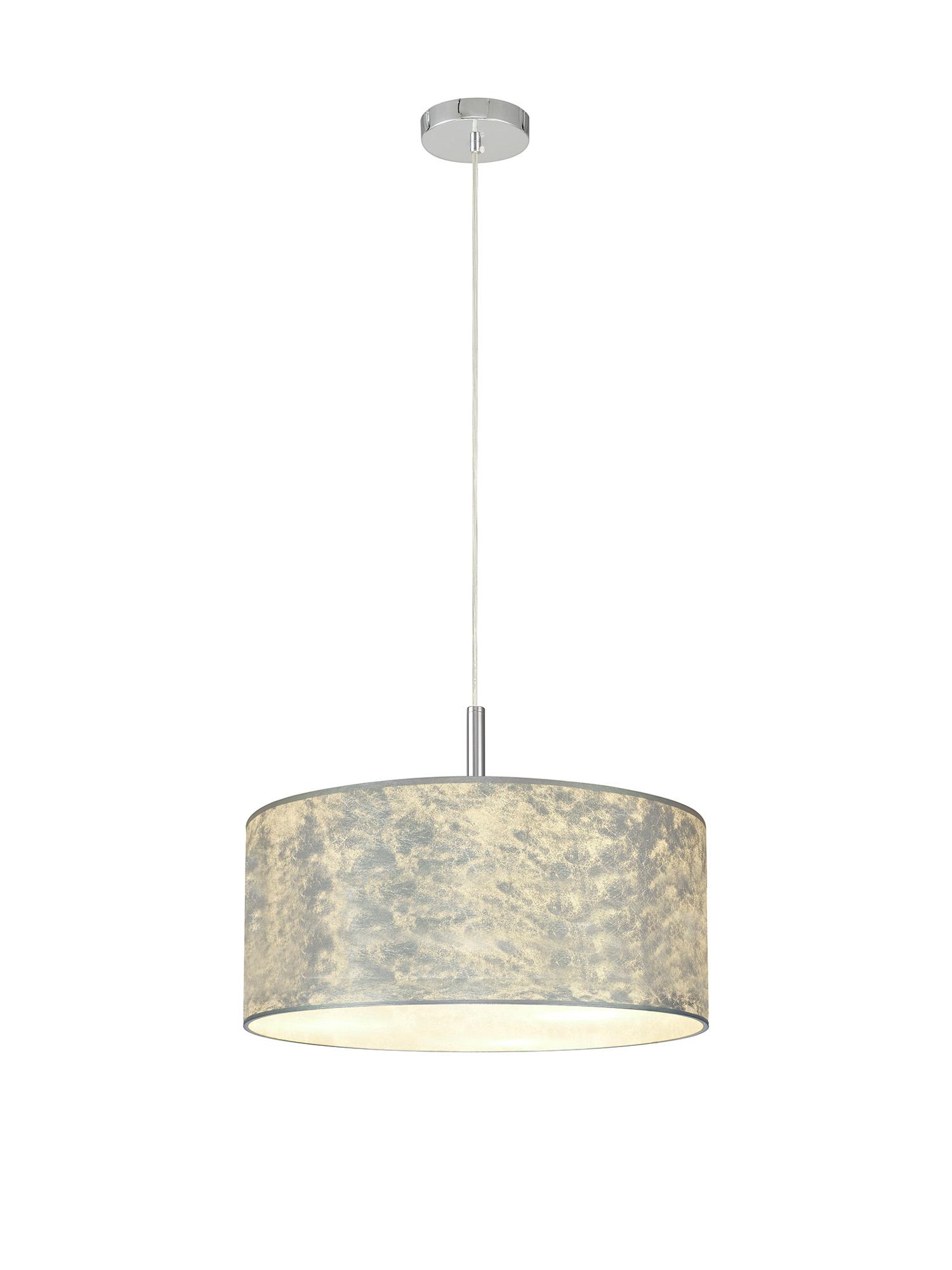 Baymont Polished Chrome  3 Light E27 Single Pendant With 50cm x 20cm Silver Leaf Shade