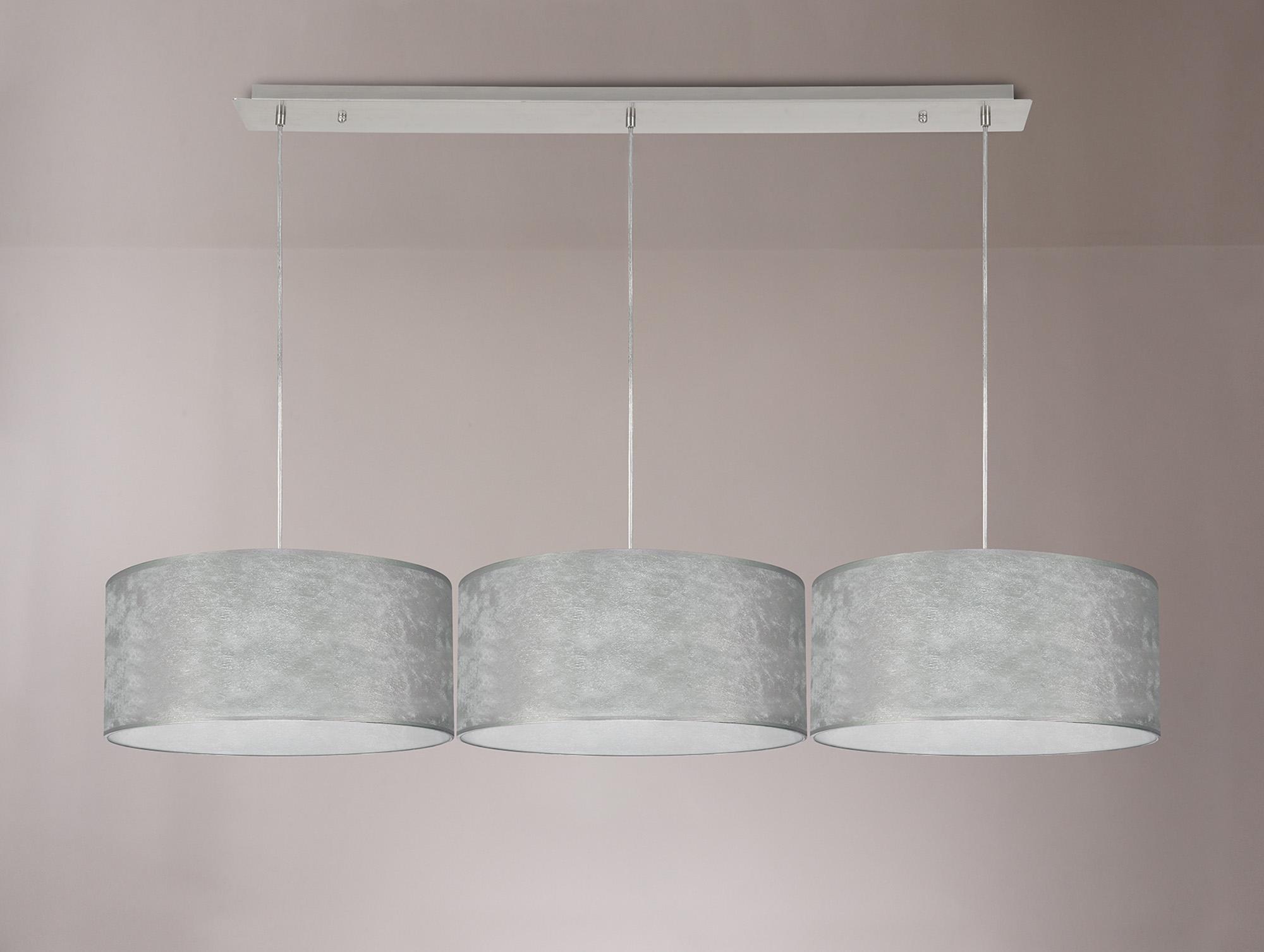 Baymont Polished Chrome 3 Light E27 Linear Pendant With 40cm x 18cm Silver Leaf Shade 2m