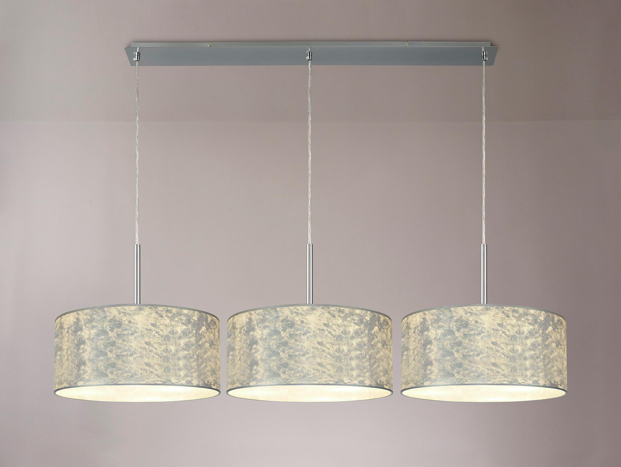 Baymont Polished Chrome 3 Light E27 Linear Pendant With 40cm x 18cm Silver Leaf Shade 3m