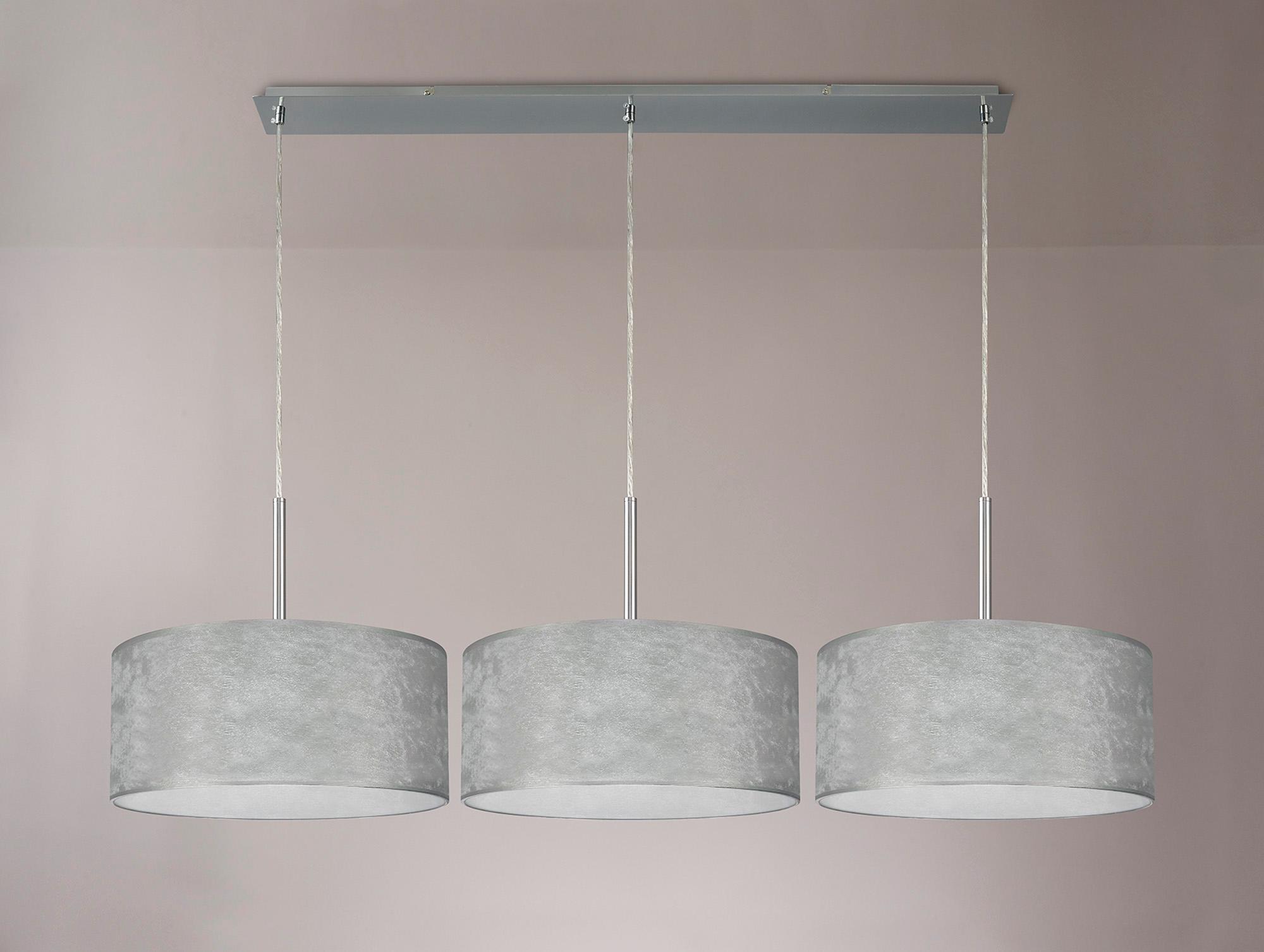 Baymont Polished Chrome 3 Light E27 Linear Pendant With 40cm x 18cm Silver Leaf Shade 3m