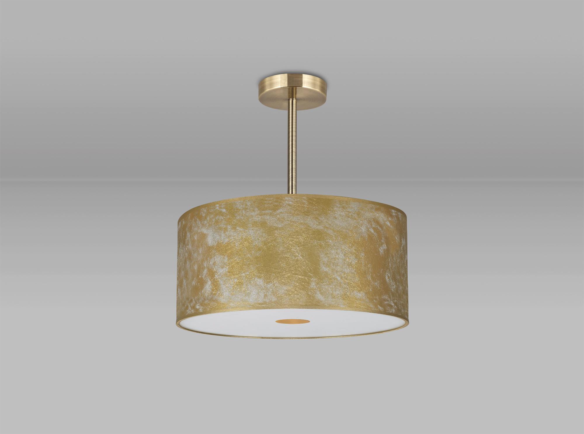 Baymont Antique Brass 3 Light E27 Semi Flush Fixture With 40cm x 18cm Gold Leaf Shade With Frosted/AB Acrylic Diffuser