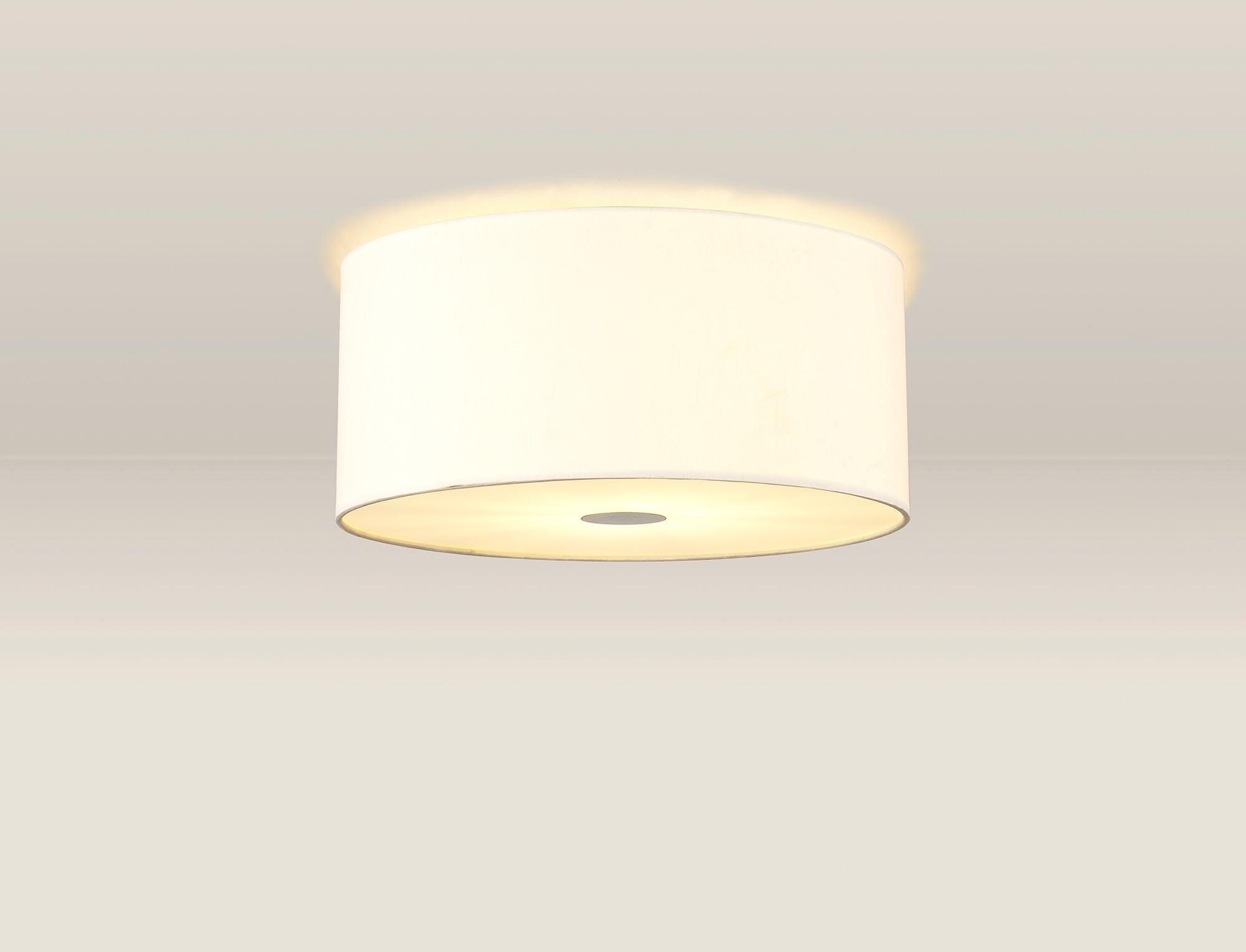Baymont White 3 Light E27 Flush With 40cm x 18cm Faux Silk Shade, Ivory Pearl/White Laminate & Frosted/AB Diffuser