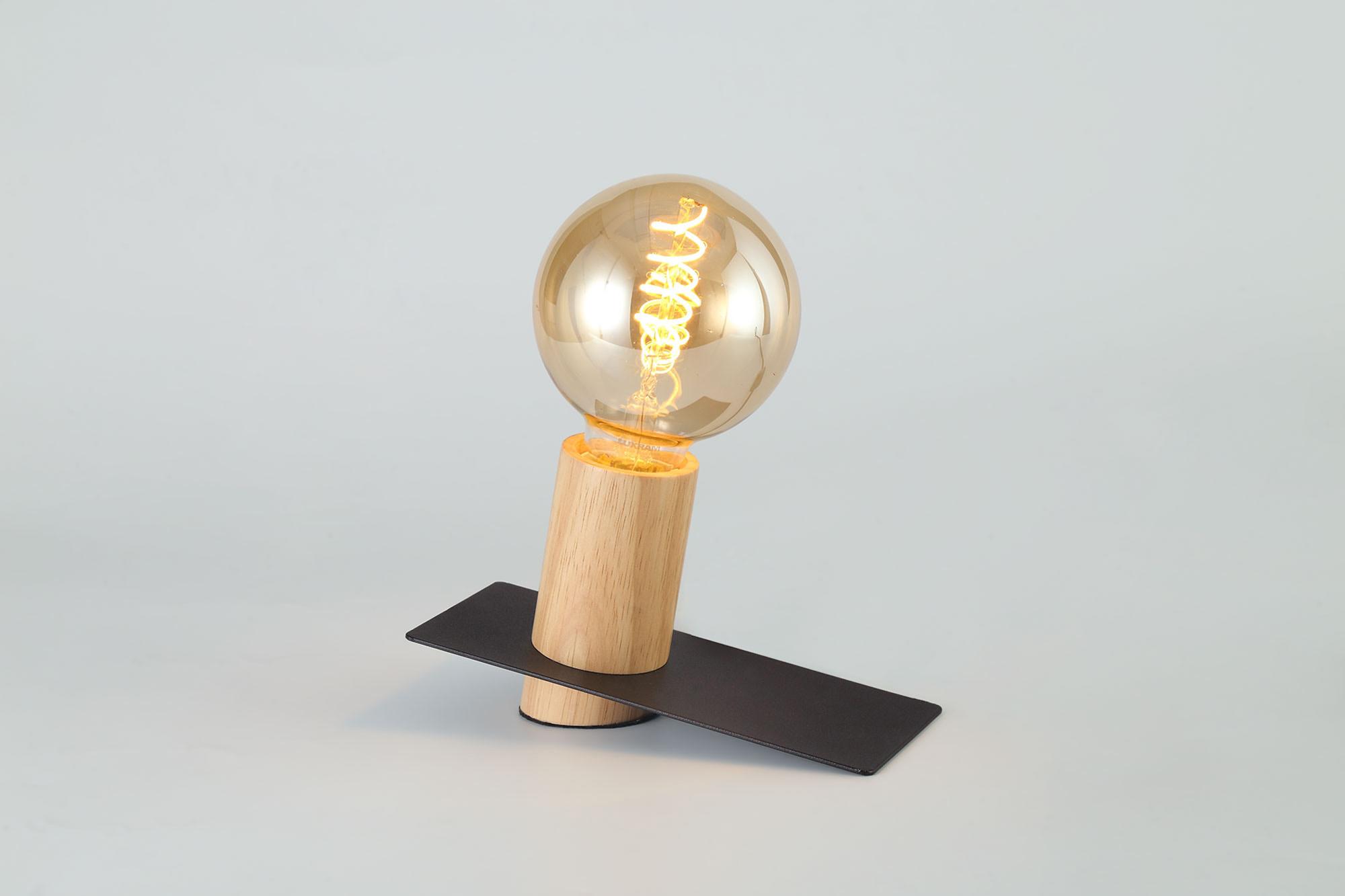 Bret Table Lamp, 1 Light E27, Black/Wood, (Lamps Not Included)