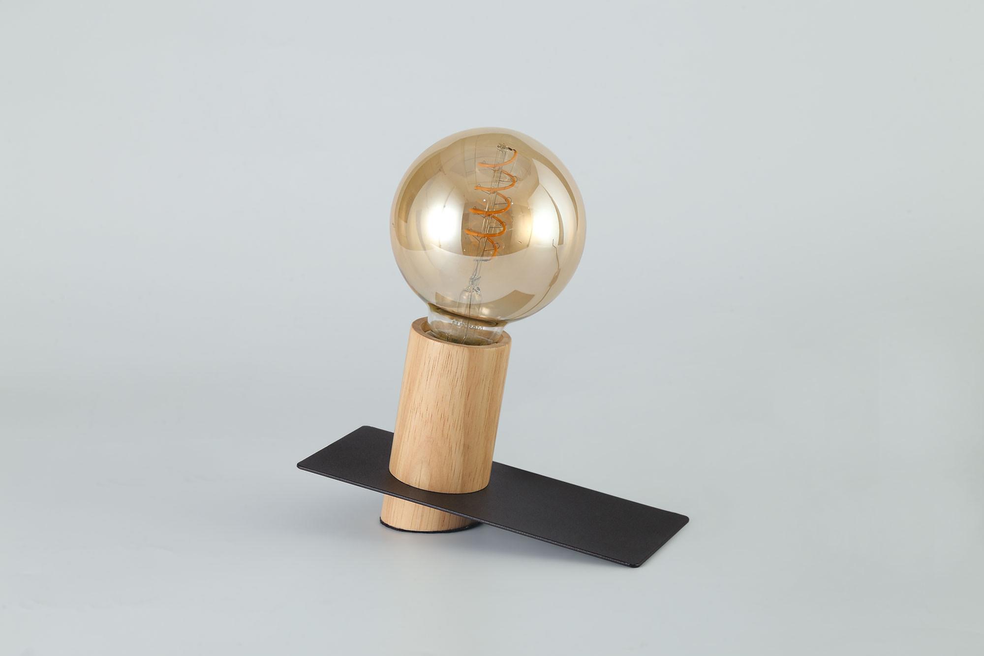 Bret Table Lamp, 1 Light E27, Black/Wood, (Lamps Not Included)