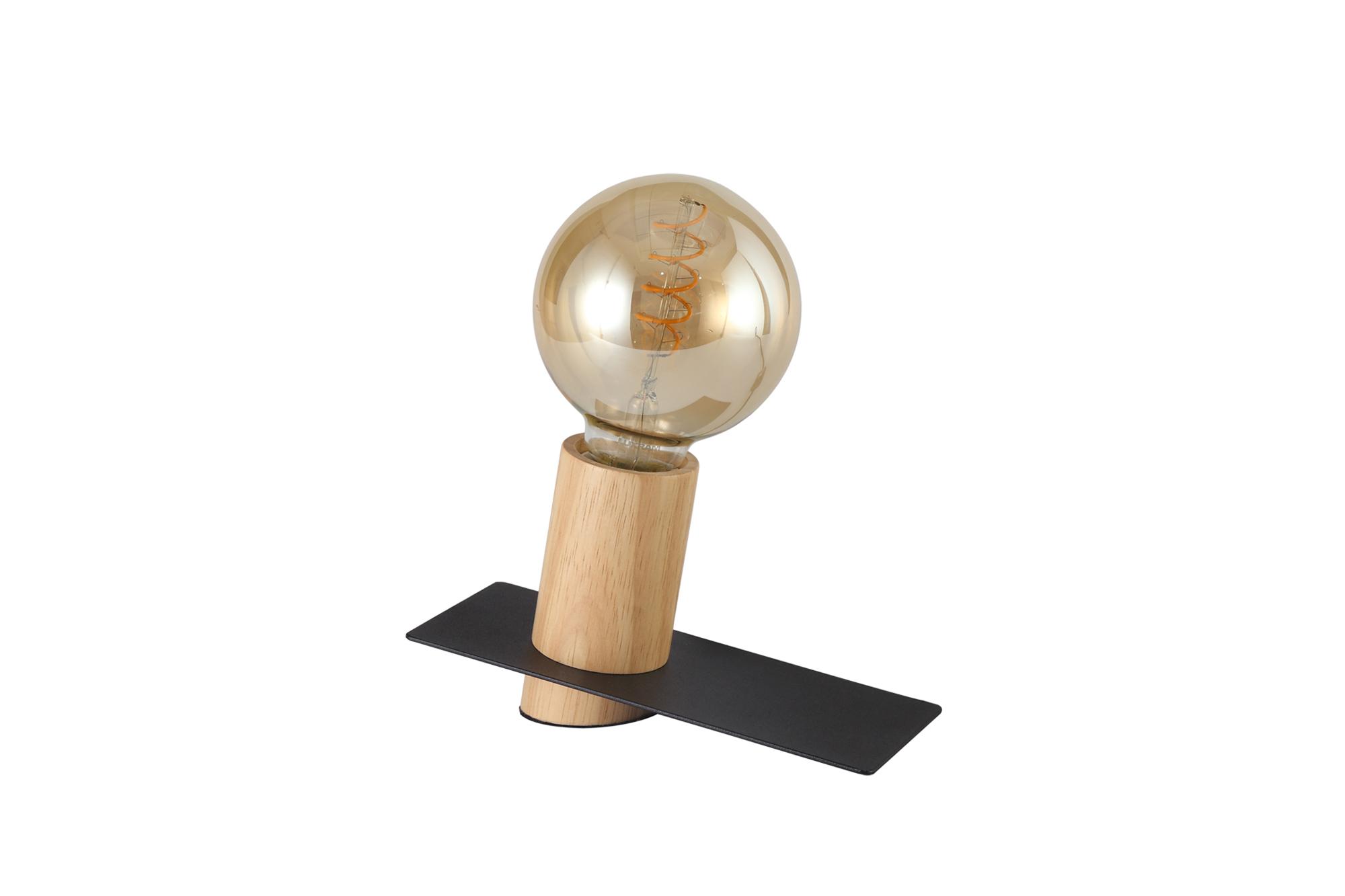Bret Table Lamp, 1 Light E27, Black/Wood, (Lamps Not Included)