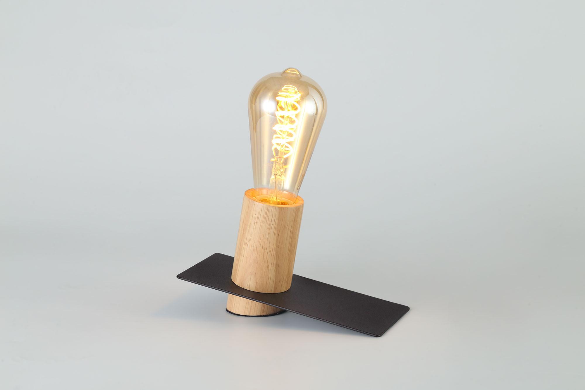 Bret Table Lamp, 1 Light E27, Black/Wood, (Lamps Not Included)