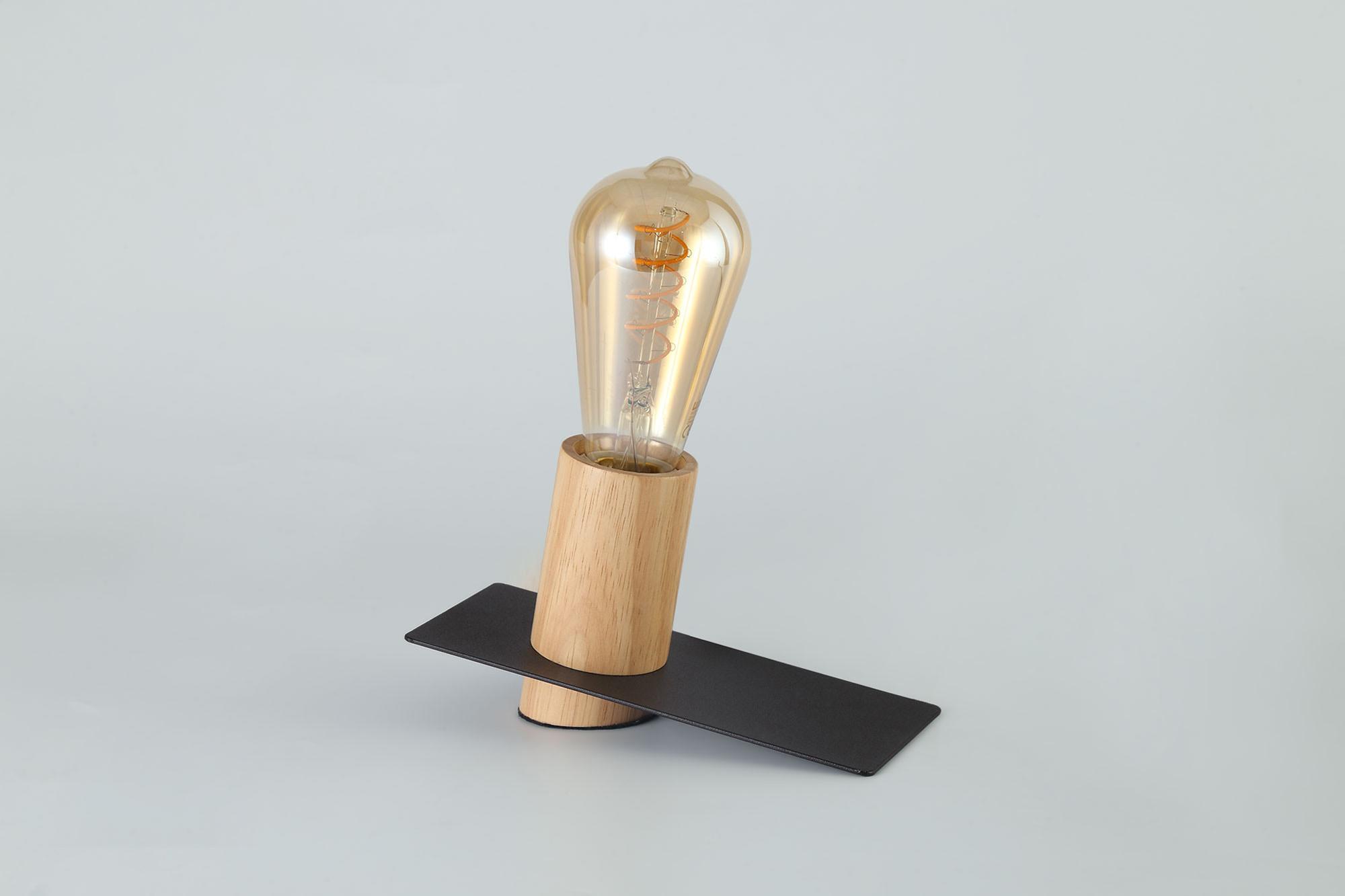 Bret Table Lamp, 1 Light E27, Black/Wood, (Lamps Not Included)