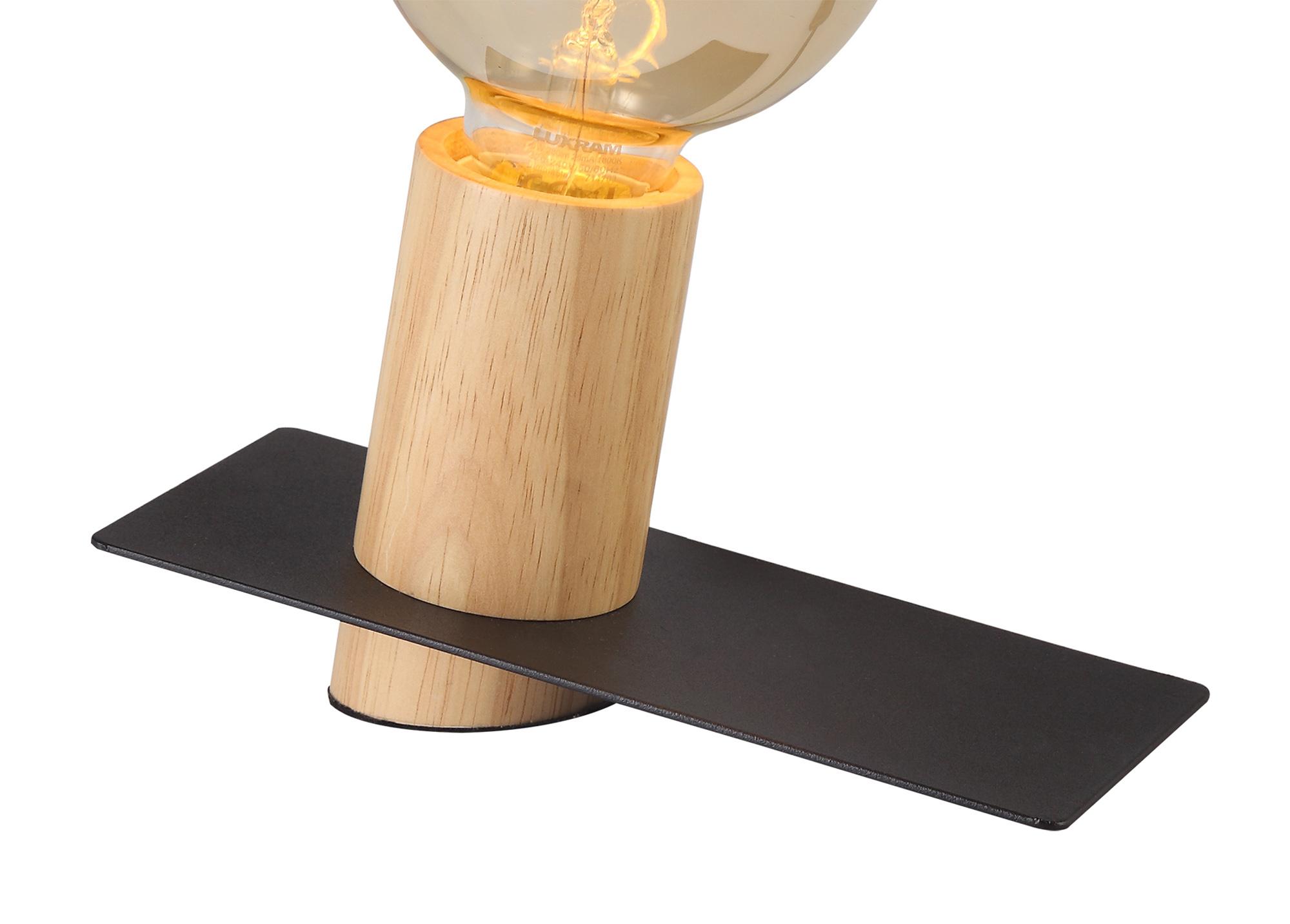 Bret Table Lamp, 1 Light E27, Black/Wood, (Lamps Not Included)