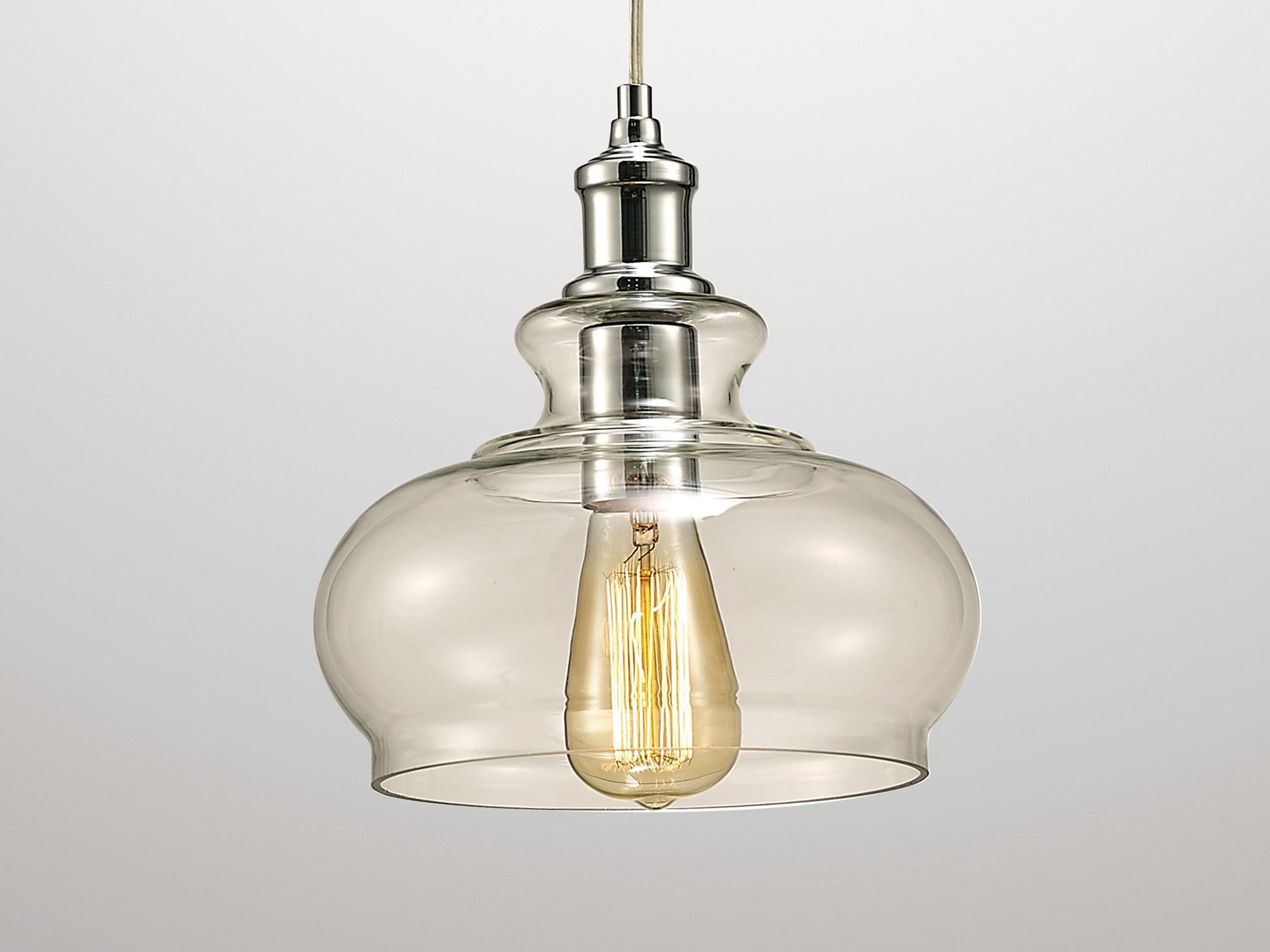 Carla 24.5cm Single Pendant 1 Light E27 Polished Chrome/Clear Glass