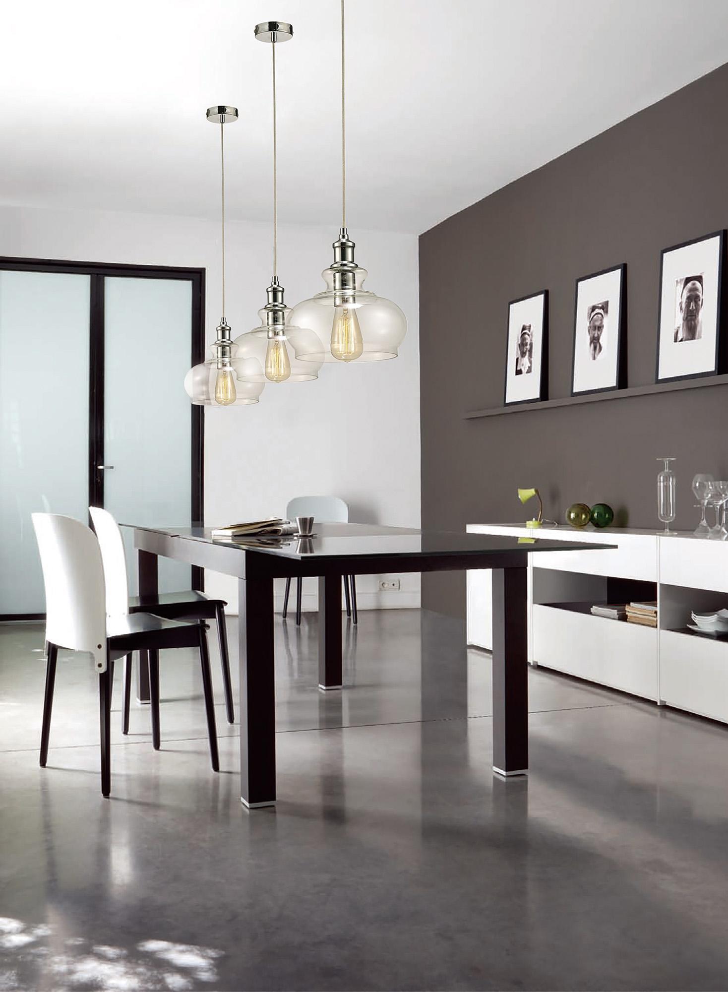 Carla 24.5cm Single Pendant 1 Light E27 Polished Chrome/Clear Glass