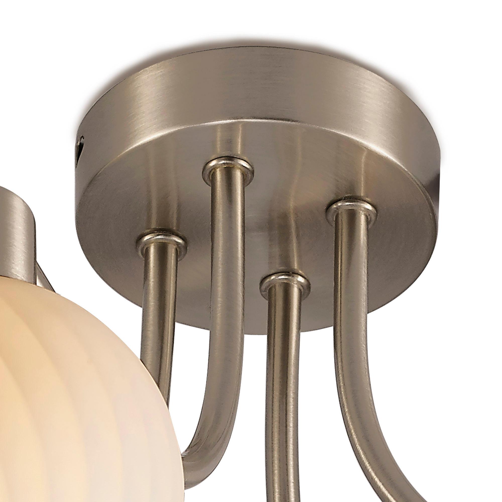 Carmen 56.5cm Ceiling 4 Light E14 Satin Nickel/Round Swirl Pattern Frosted Glass