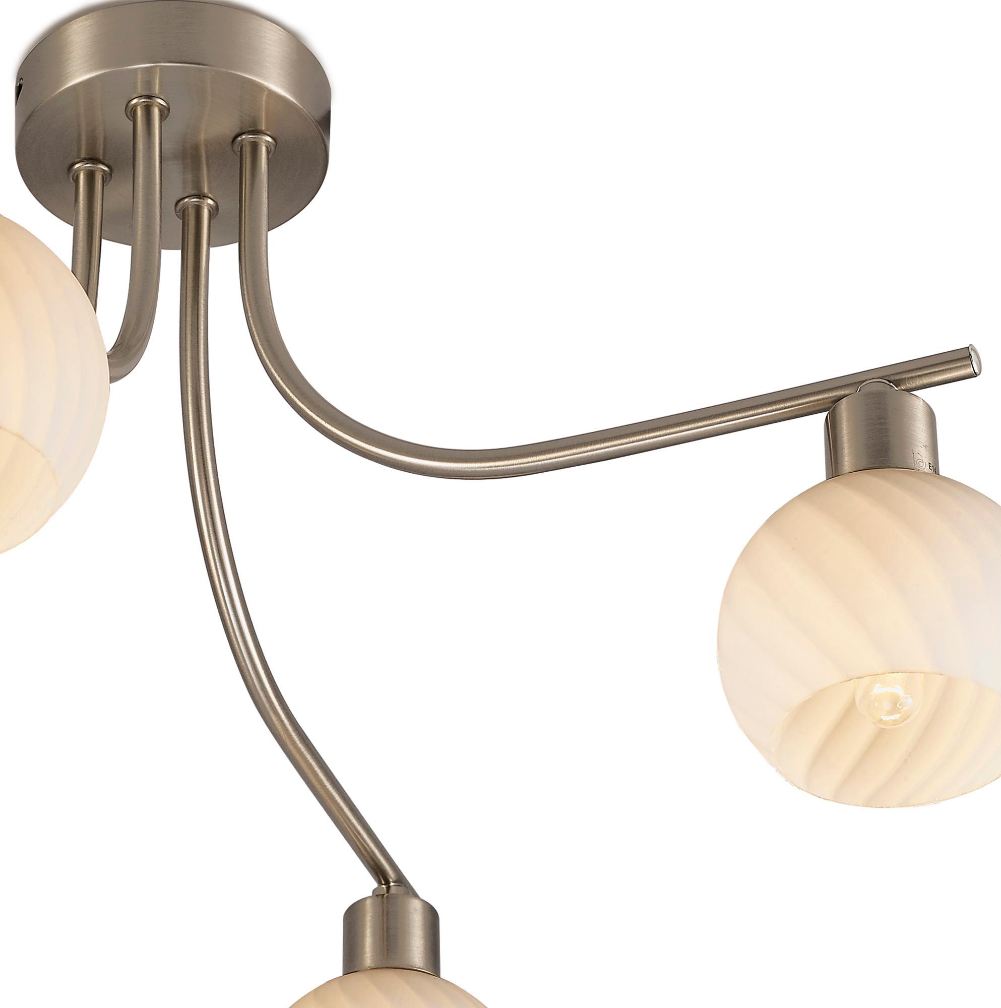 Carmen 56.5cm Ceiling 4 Light E14 Satin Nickel/Round Swirl Pattern Frosted Glass