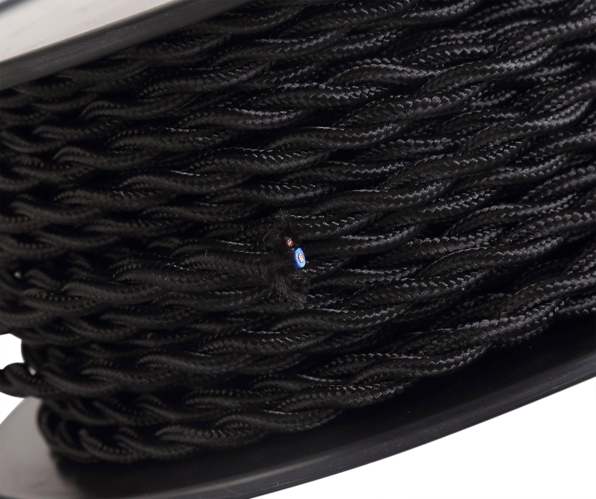 Cavo 1m Black Braided Twisted 2 Core 0.75mm Cable VDE Approved (qty ordered will be supplied as one continuous length)