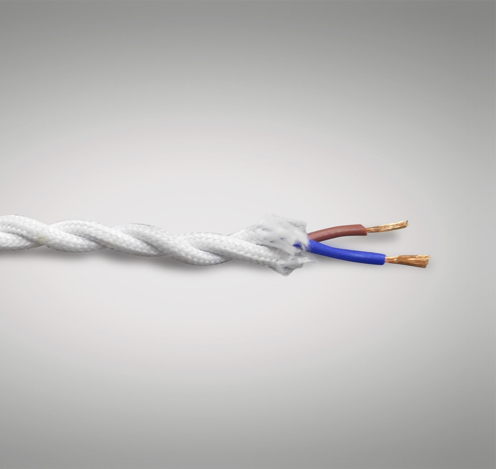 Cavo 1m White Braided Twisted 2 Core 0.75mm Cable VDE Approved (qty ordered will be supplied as one continuous length)