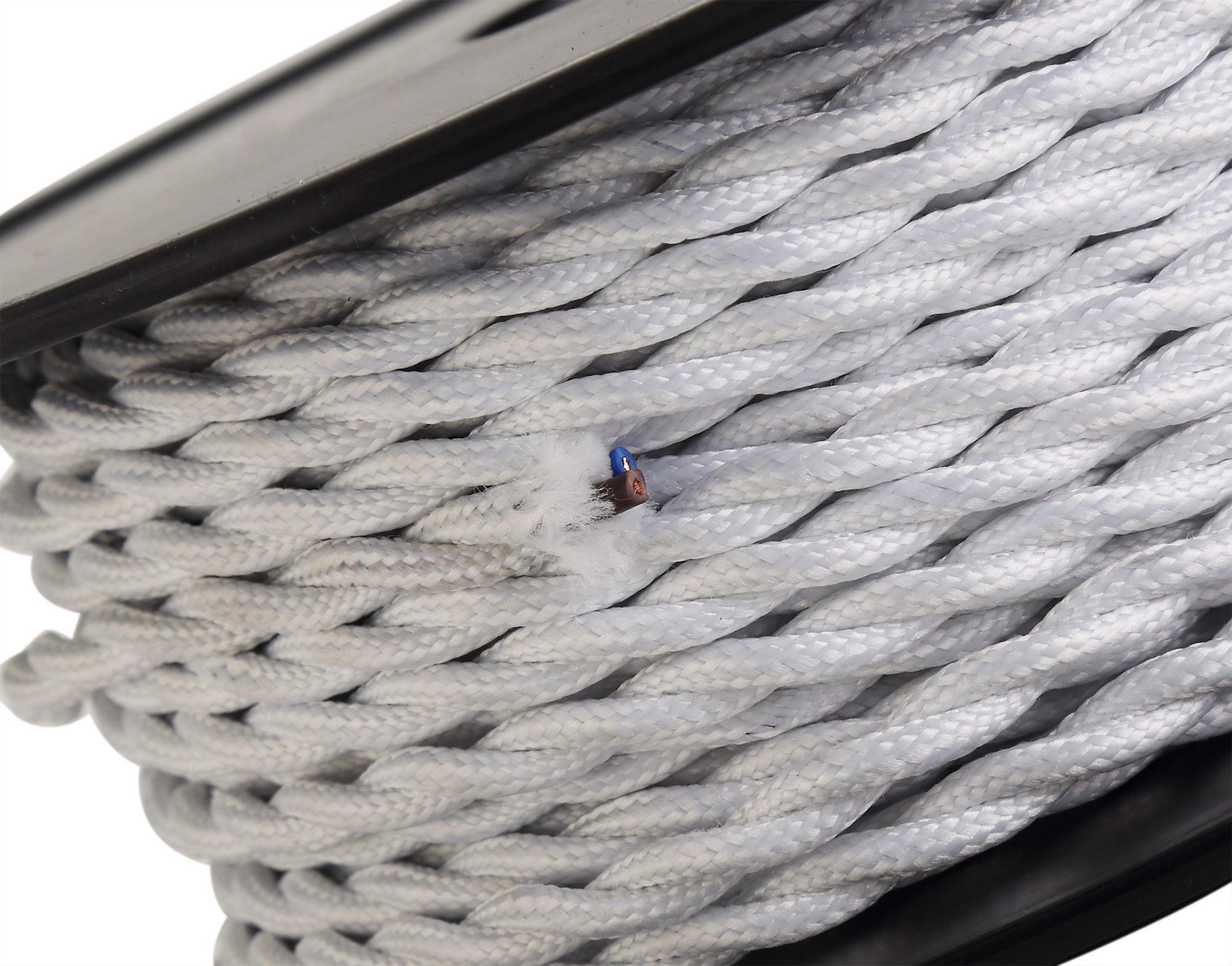 Cavo 1m White Braided Twisted 2 Core 0.75mm Cable VDE Approved (qty ordered will be supplied as one continuous length)