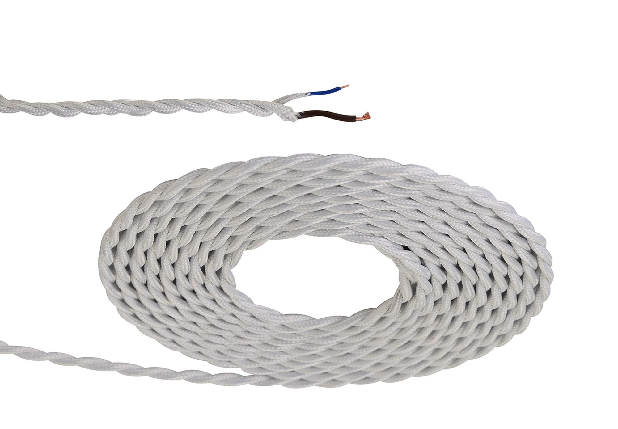 Cavo 1m White Braided Twisted 2 Core 0.75mm Cable VDE Approved (qty ordered will be supplied as one continuous length)