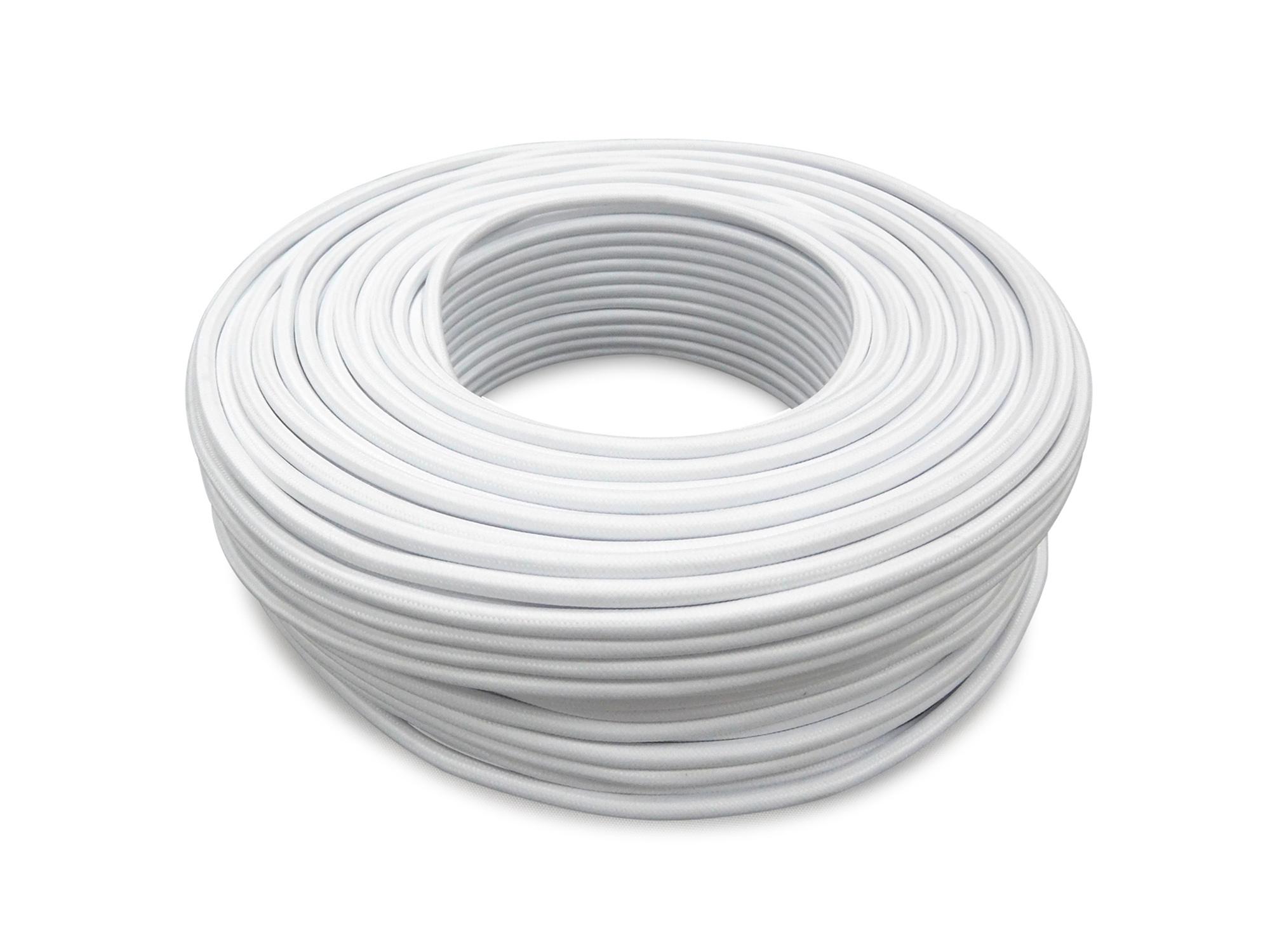 Cavo 1m White Braided 3 Core 0.75mm Cable VDE Approved (qty ordered will be supplied as one continuous length)