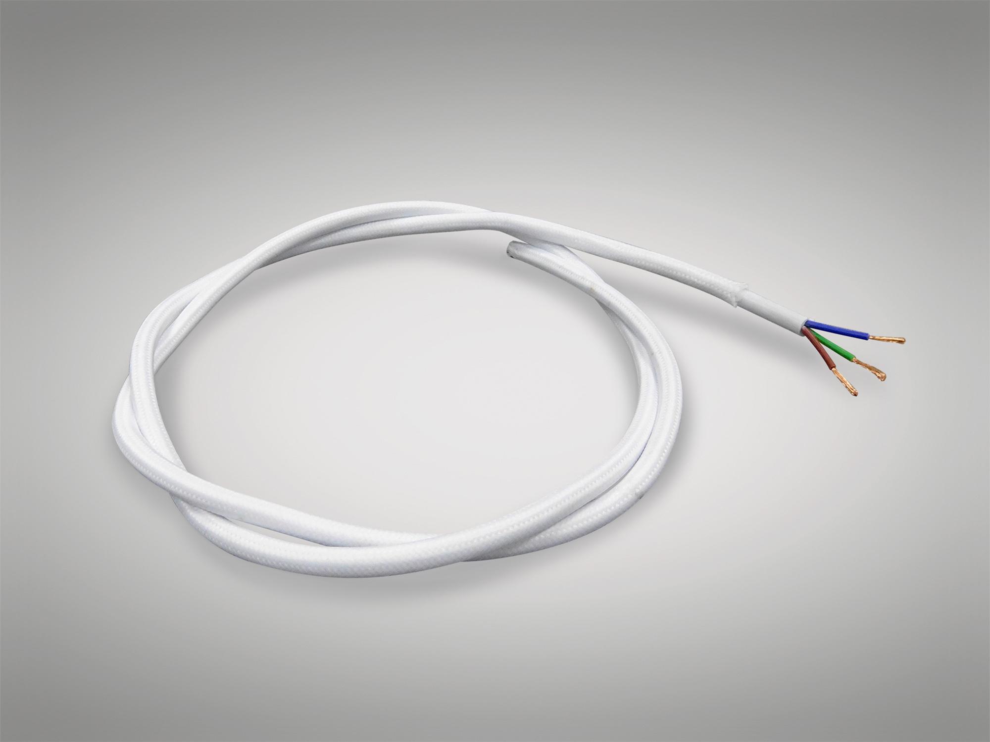 Cavo 1m White Braided 3 Core 0.75mm Cable VDE Approved (qty ordered will be supplied as one continuous length)