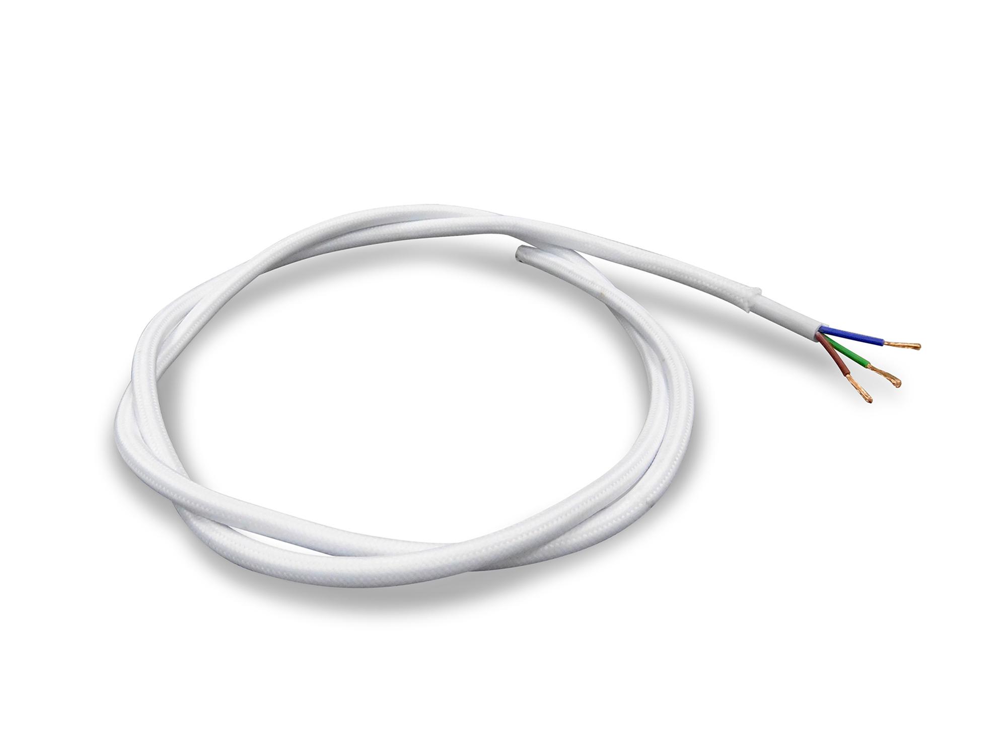 Cavo 1m White Braided 3 Core 0.75mm Cable VDE Approved (qty ordered will be supplied as one continuous length)
