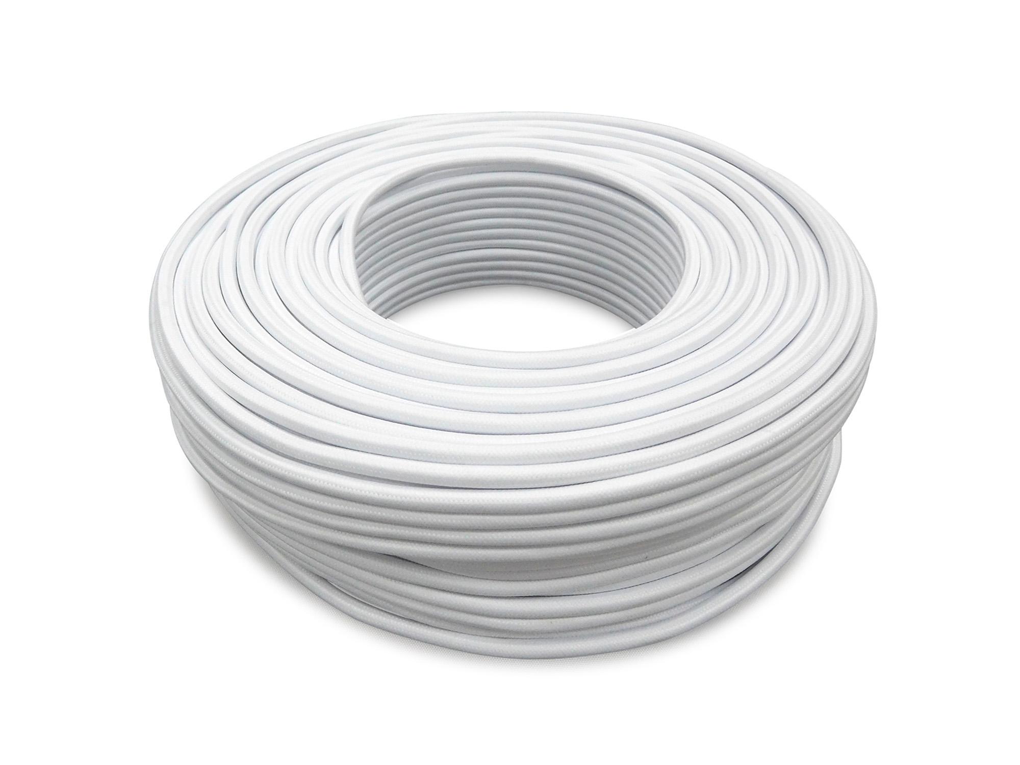 Cavo 1m White Braided 3 Core 0.75mm Cable VDE Approved (qty ordered will be supplied as one continuous length)
