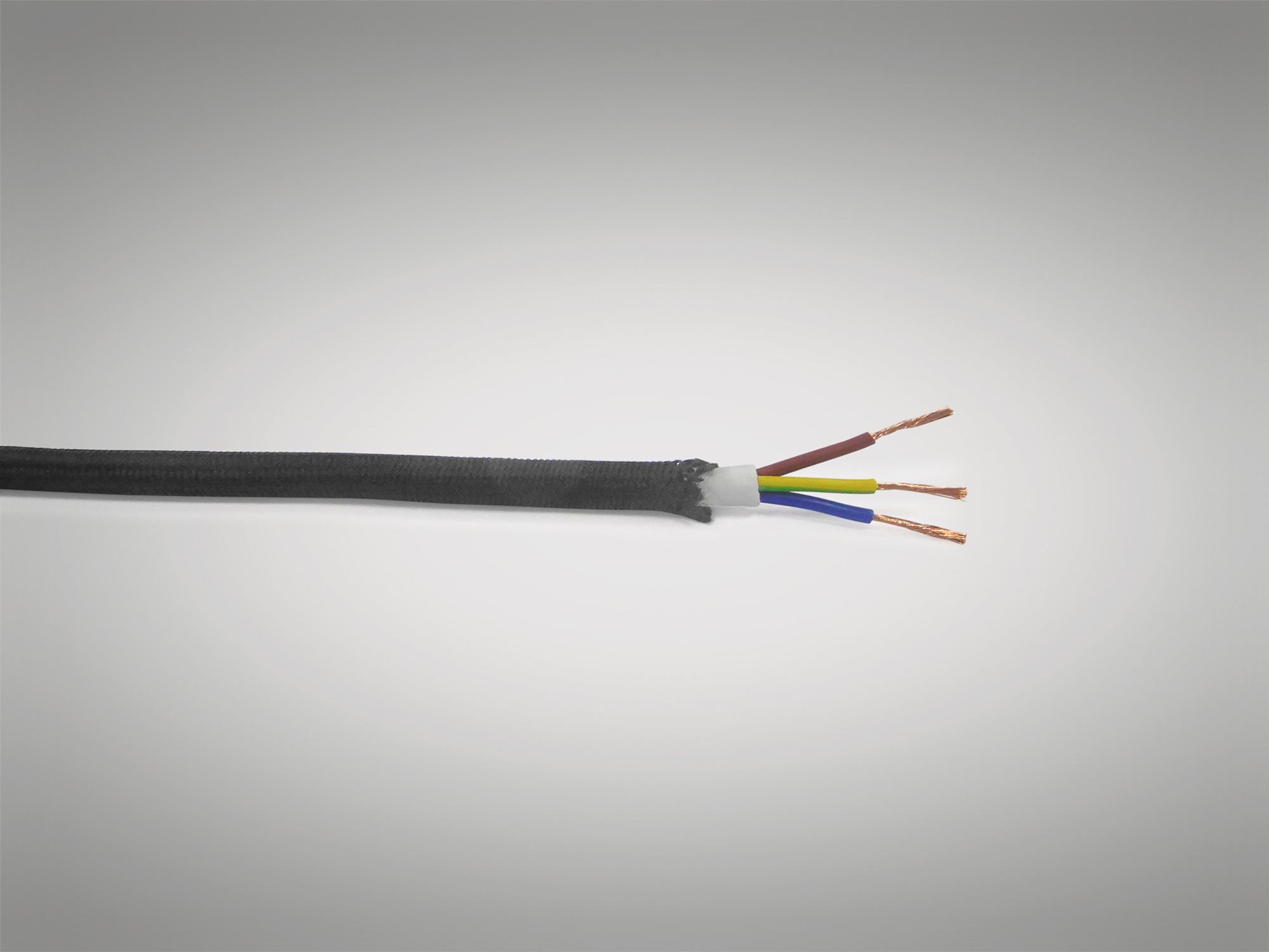Cavo 1m Black Braided 3 Core 0.75mm Cable VDE Approved (qty ordered will be supplied as one continuous length)