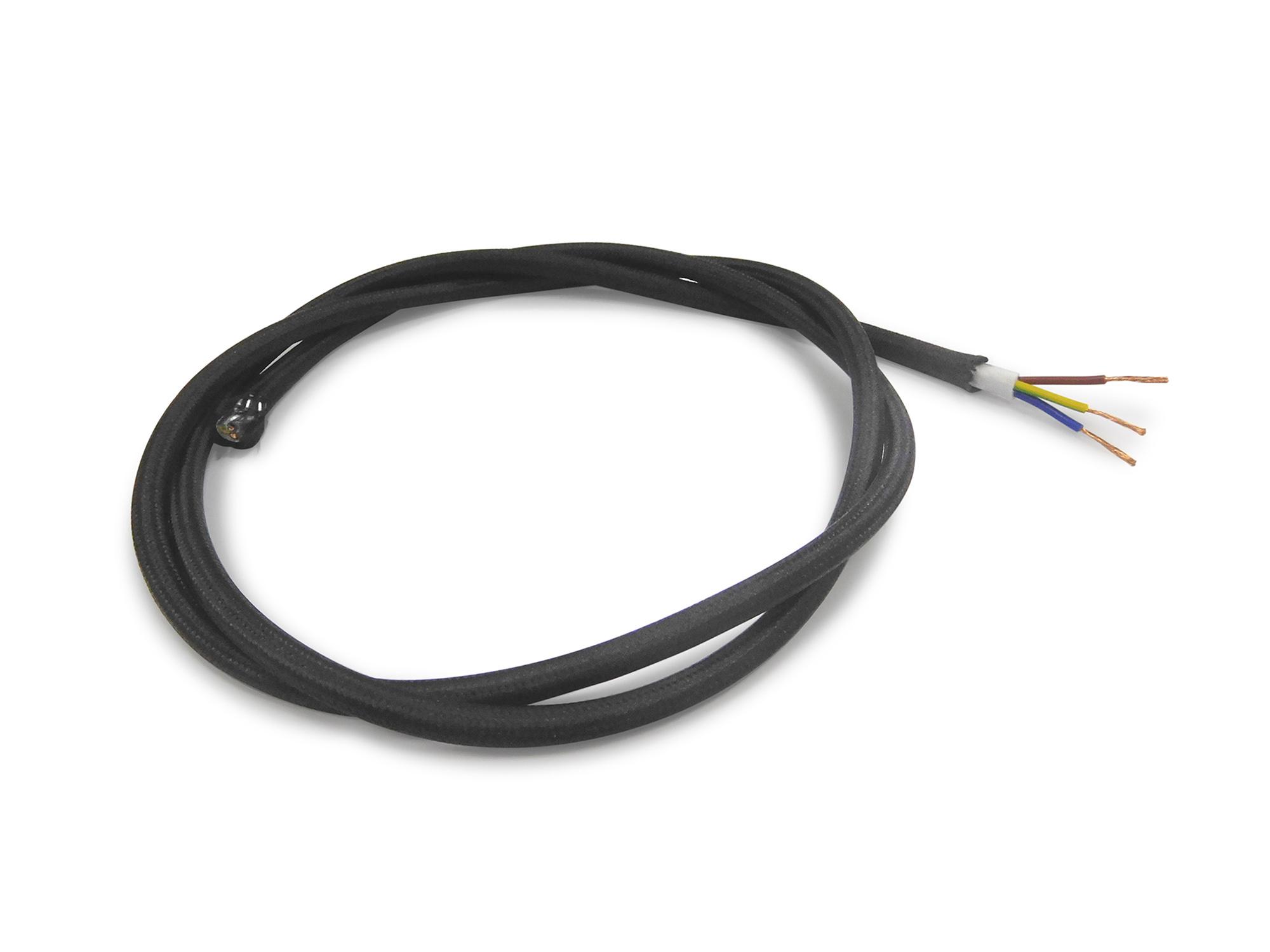 Cavo 1m Black Braided 3 Core 0.75mm Cable VDE Approved (qty ordered will be supplied as one continuous length)