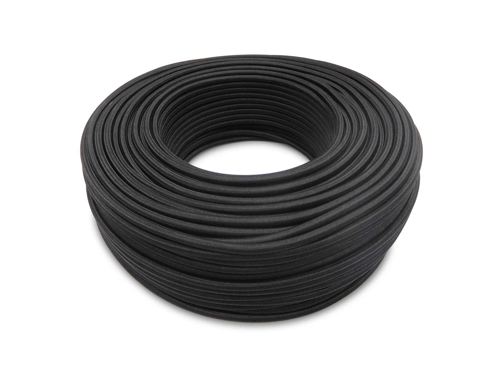 Cavo 1m Black Braided 3 Core 0.75mm Cable VDE Approved (qty ordered will be supplied as one continuous length)