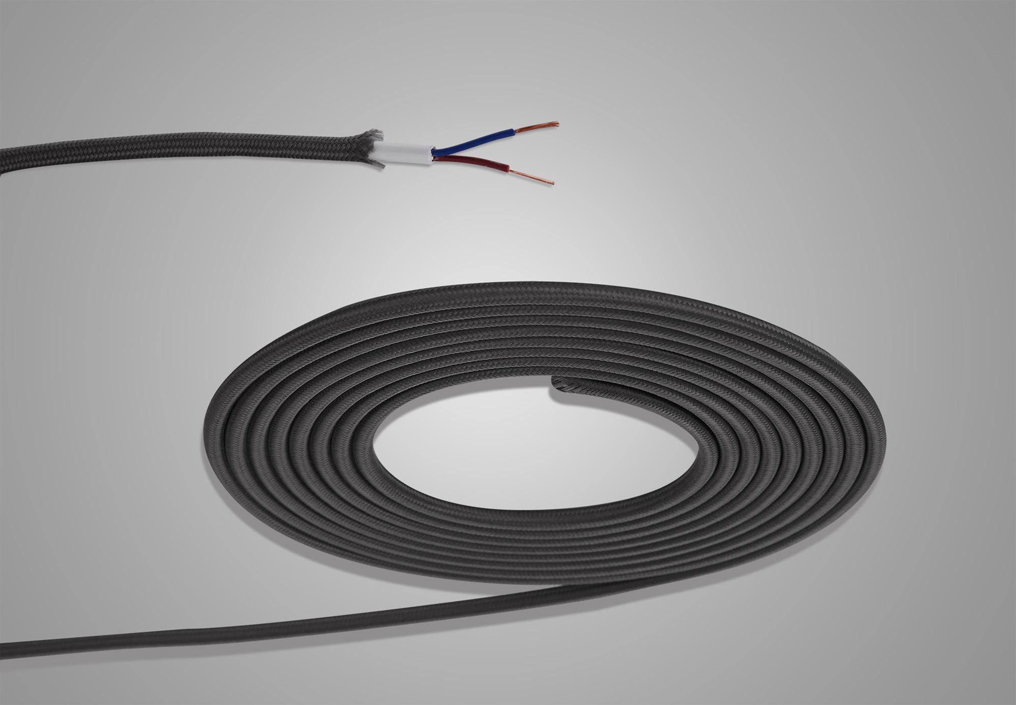 Cavo 1m Grey Braided 2 Core 0.75mm Cable VDE Approved (qty ordered will be supplied as one continuous length)