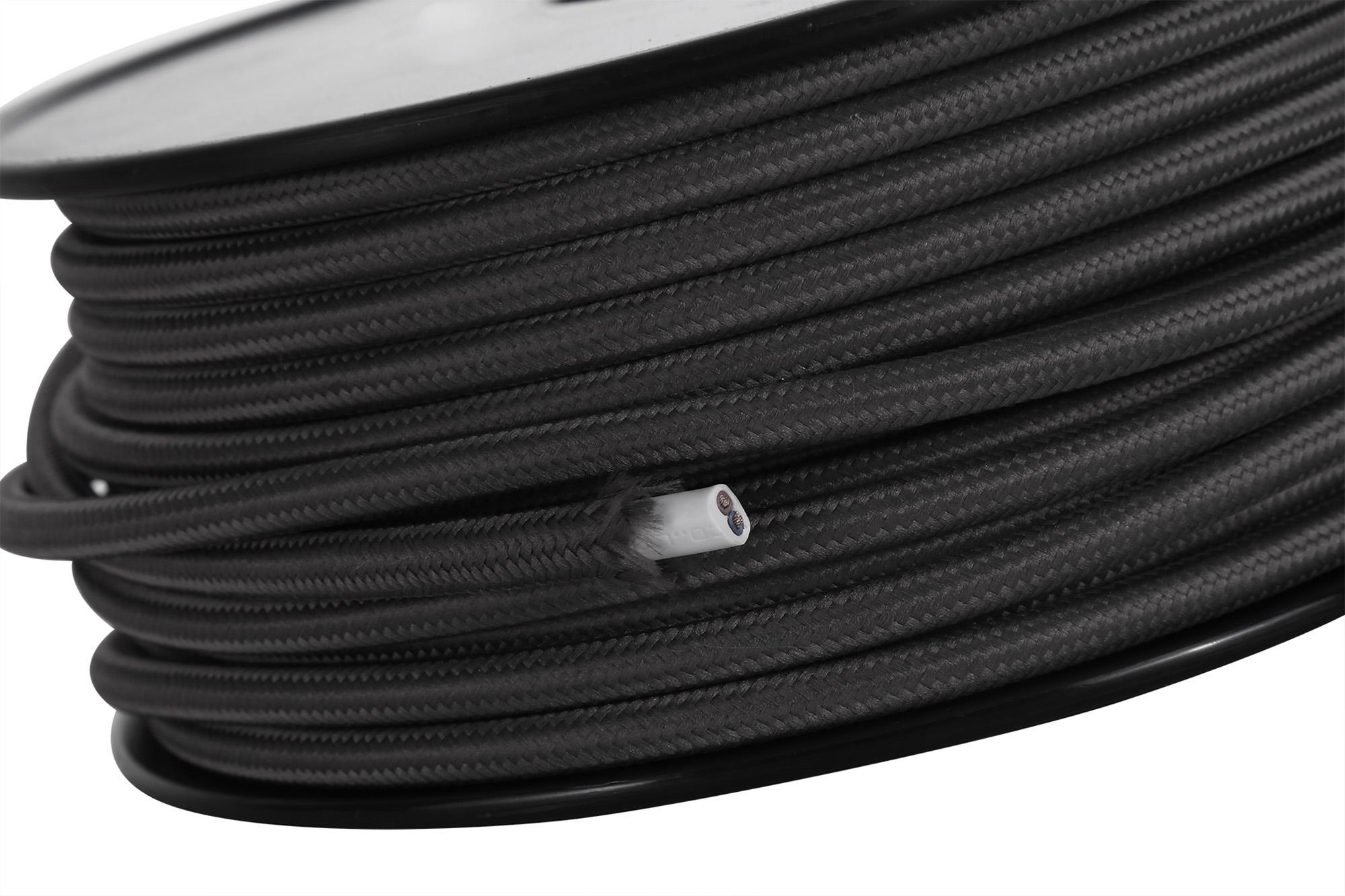 Cavo 1m Grey Braided 2 Core 0.75mm Cable VDE Approved (qty ordered will be supplied as one continuous length)