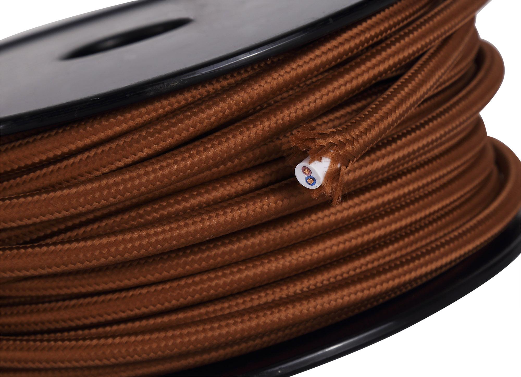 Cavo 1m Red Brown Braided 2 Core 0.75mm Cable VDE Approved (qty ordered will be supplied as one continuous length)