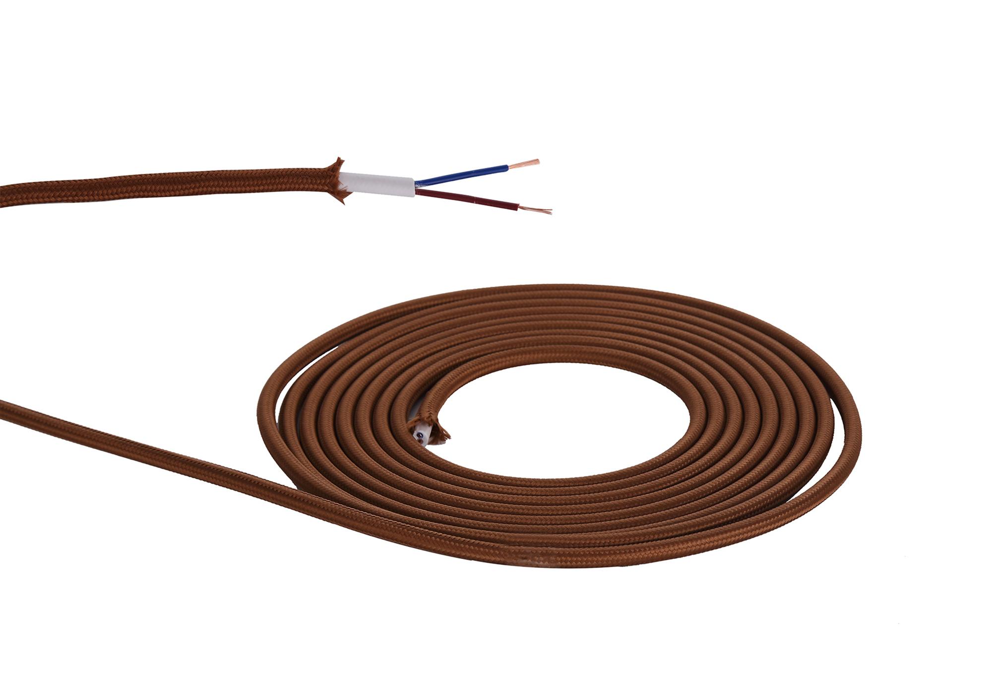 Cavo 1m Red Brown Braided 2 Core 0.75mm Cable VDE Approved (qty ordered will be supplied as one continuous length)