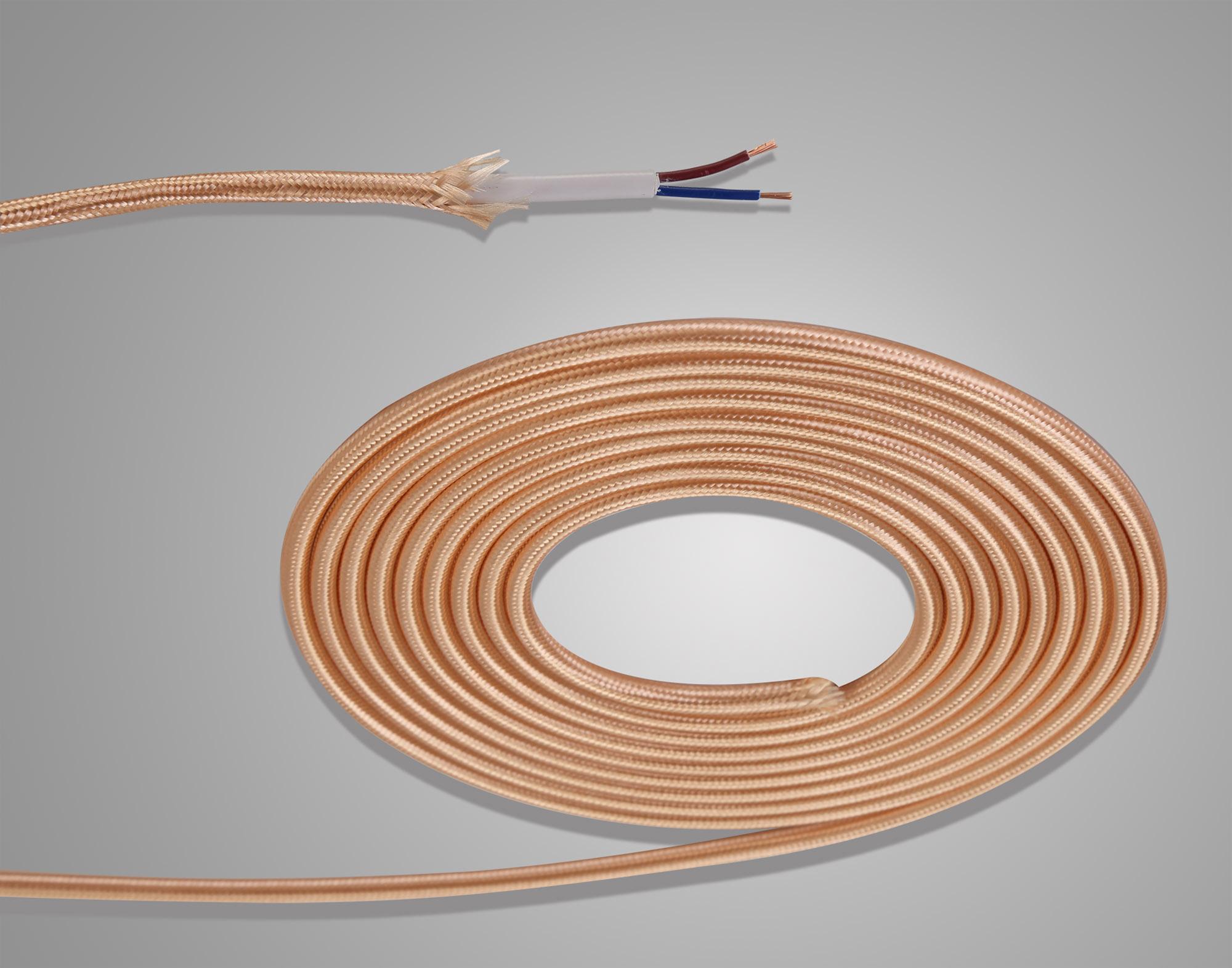 Cavo 1m Rose Gold Braided 2 Core 0.75mm Cable VDE Approved (qty ordered will be supplied as one continuous length)