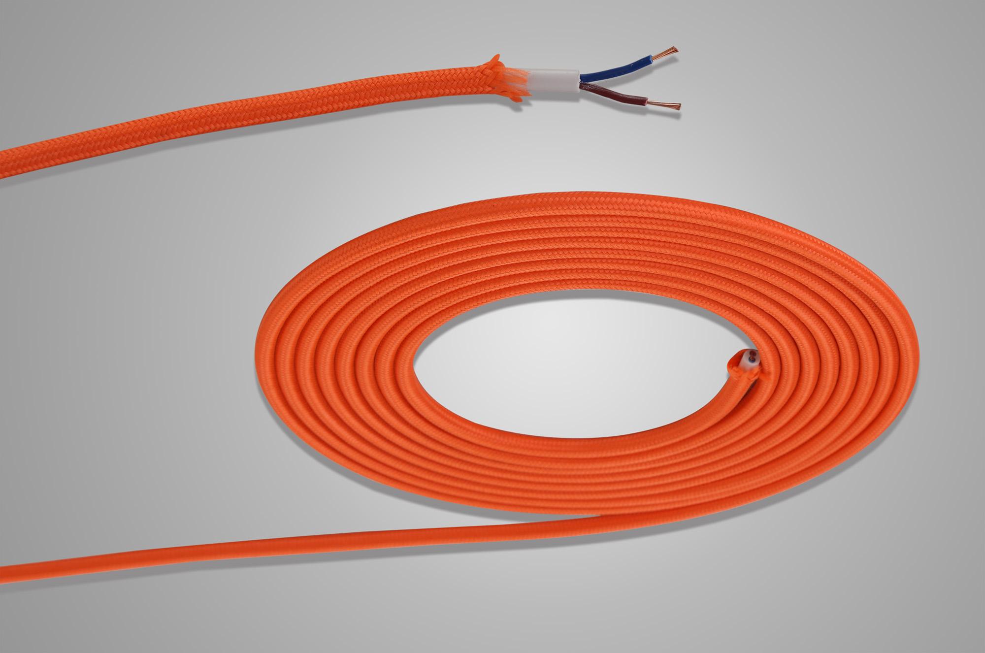 Cavo 1m Orange Braided 2 Core 0.75mm Cable VDE Approved (qty ordered will be supplied as one continuous length)