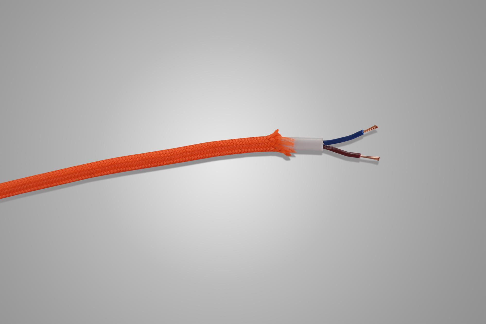 Cavo 1m Orange Braided 2 Core 0.75mm Cable VDE Approved (qty ordered will be supplied as one continuous length)