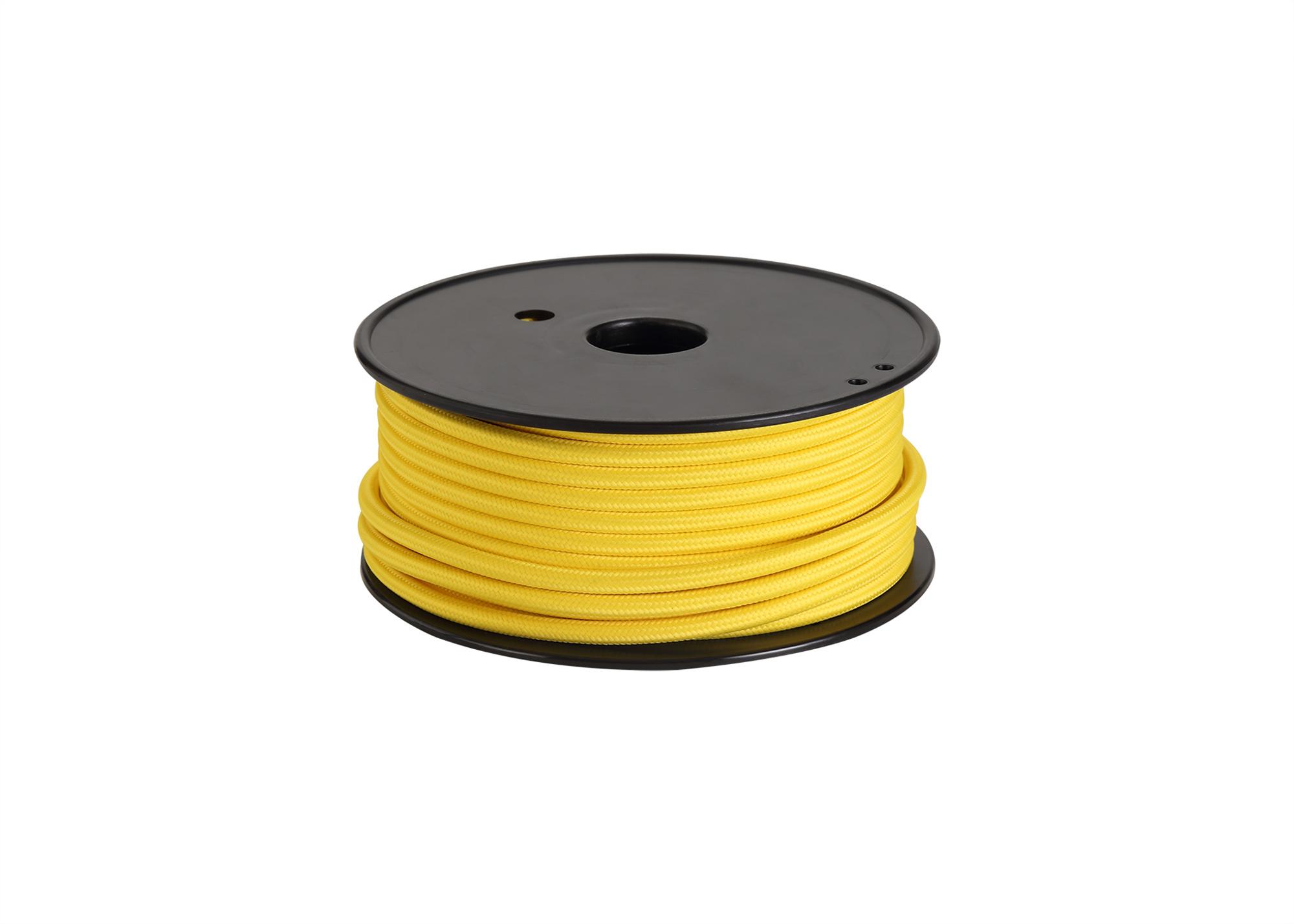 Cavo 1m Yellow Braided 2 Core 0.75mm Cable VDE Approved (qty ordered will be supplied as one continuous length)