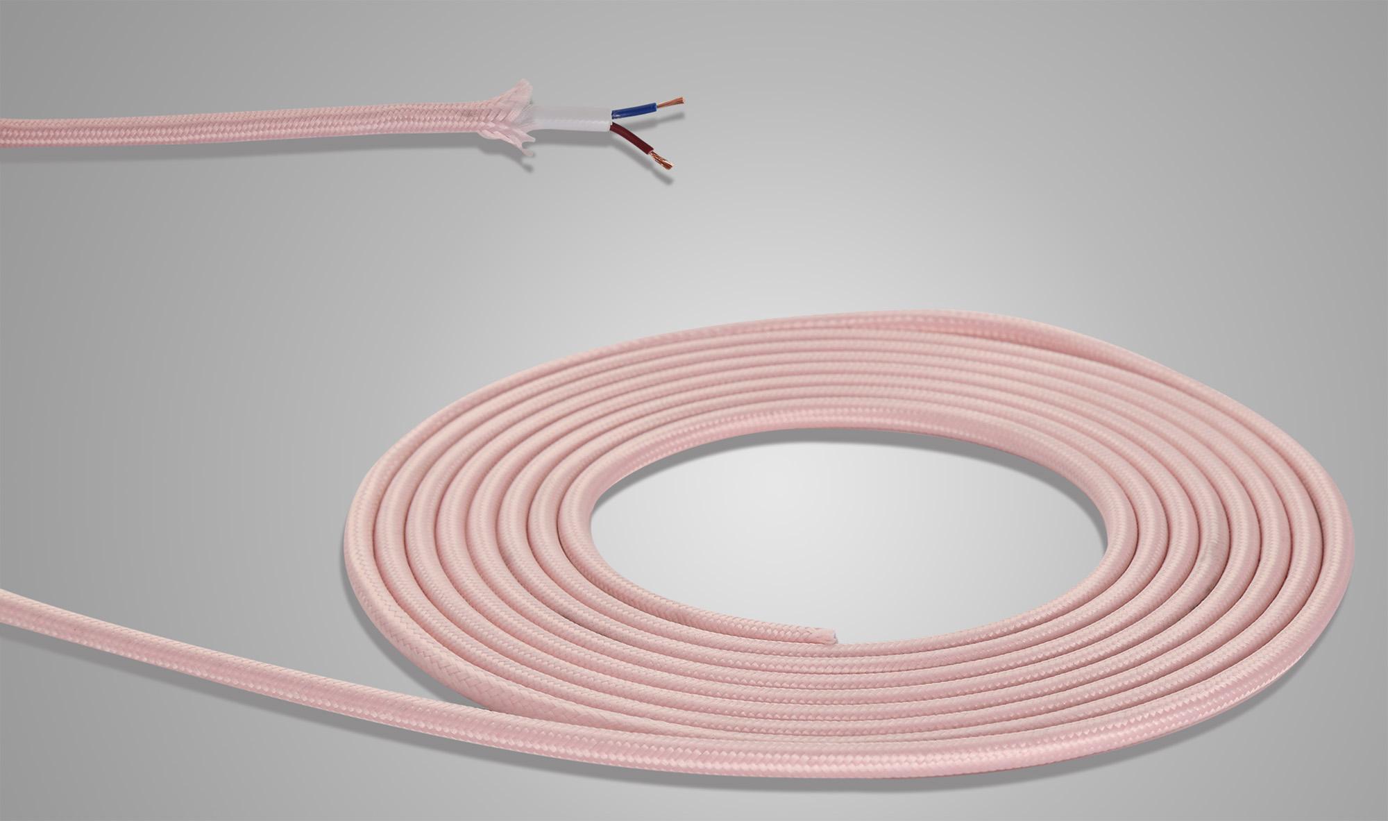 Cavo 1m Pink Braided 2 Core 0.75mm Cable VDE Approved (qty ordered will be supplied as one continuous length)